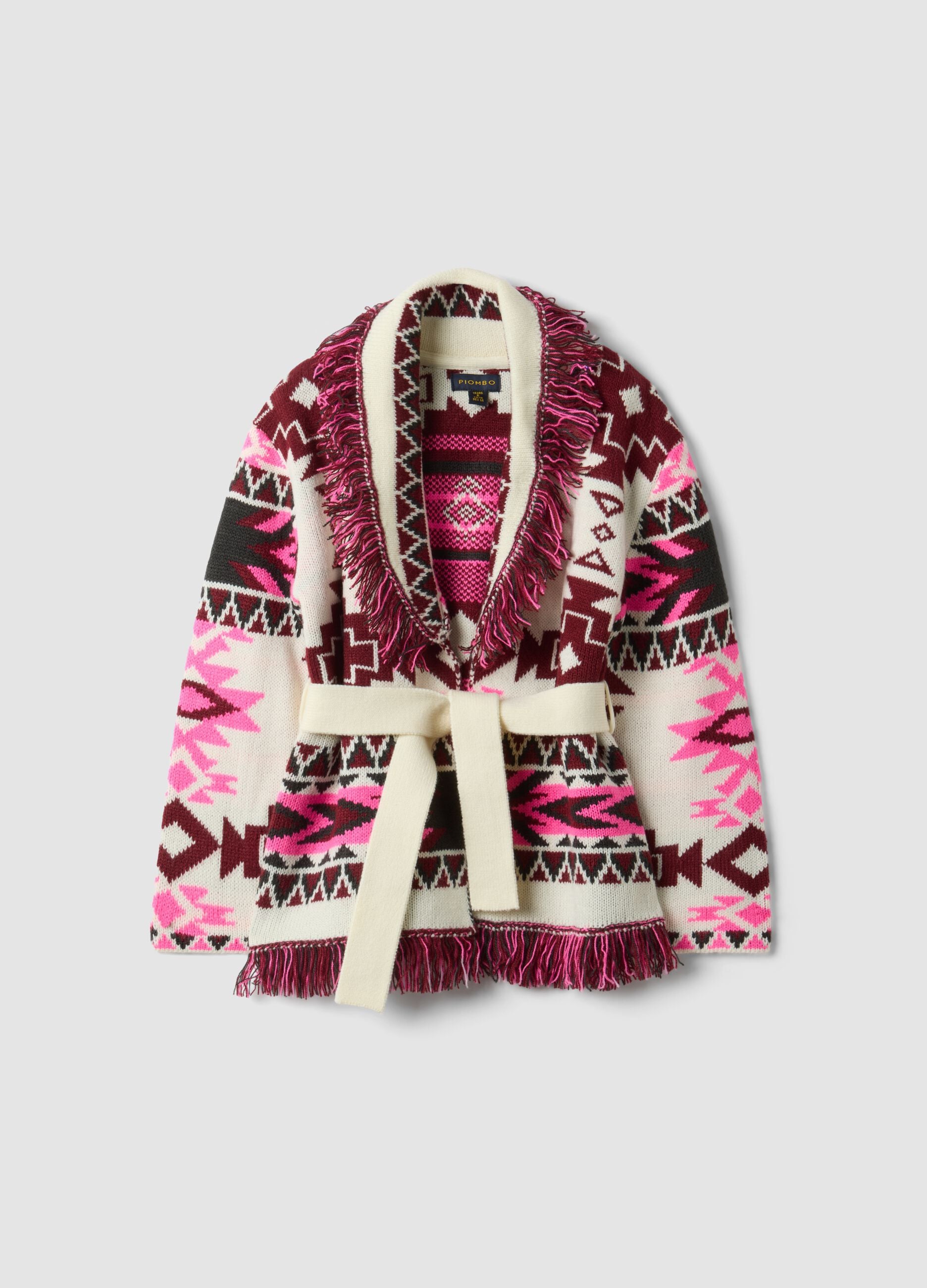 Girls&rsquo; multicolour jacquard cardigan with deep V-neck