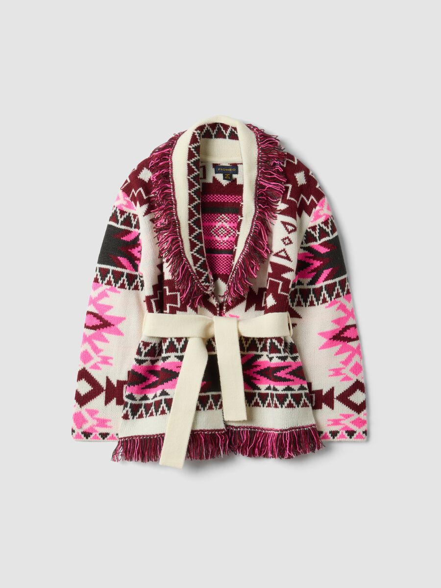 Girls&rsquo; multicolour jacquard cardigan with deep V-neck_3