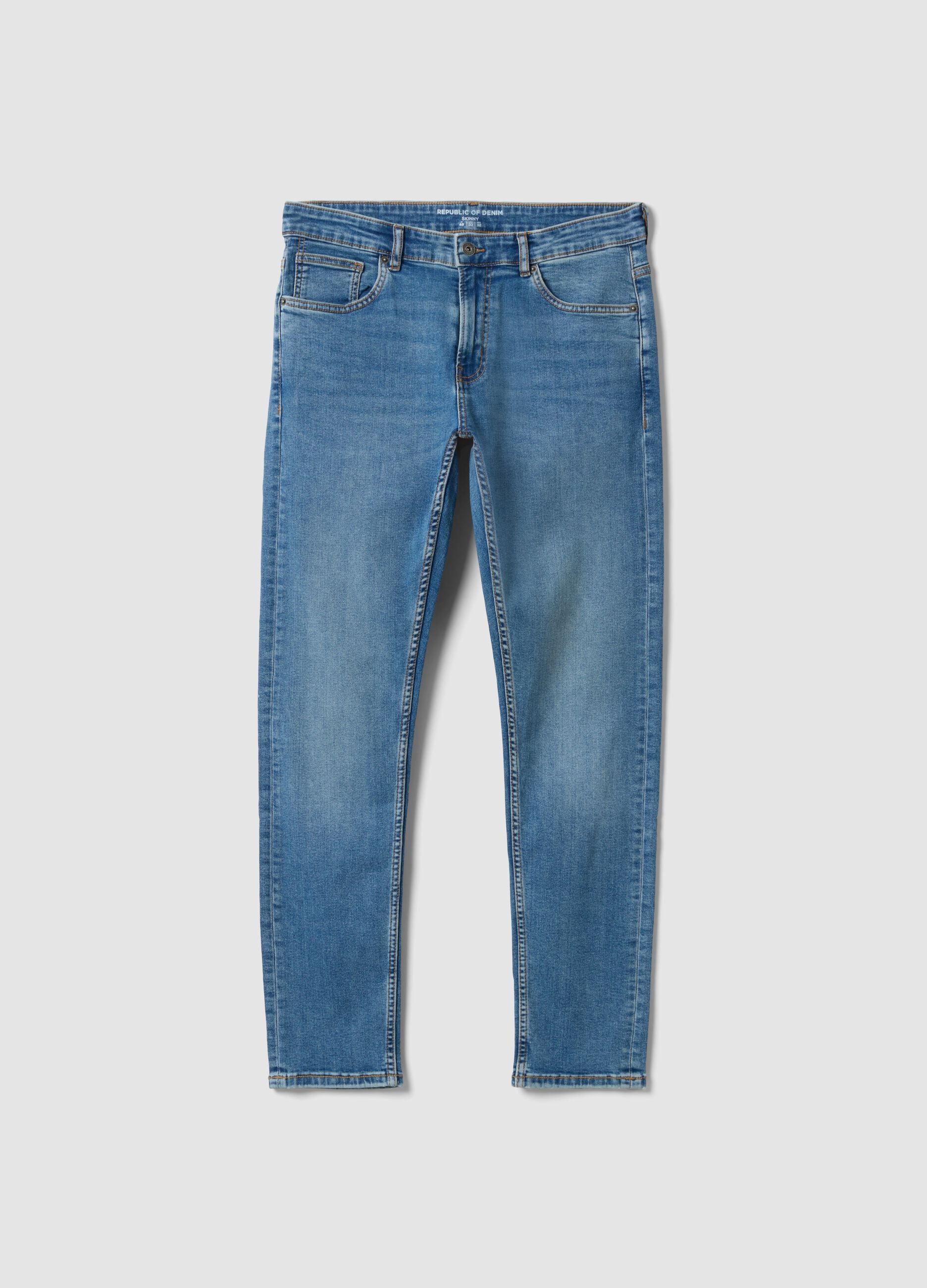 Light blue skinny-fit stretch cotton denim jeans