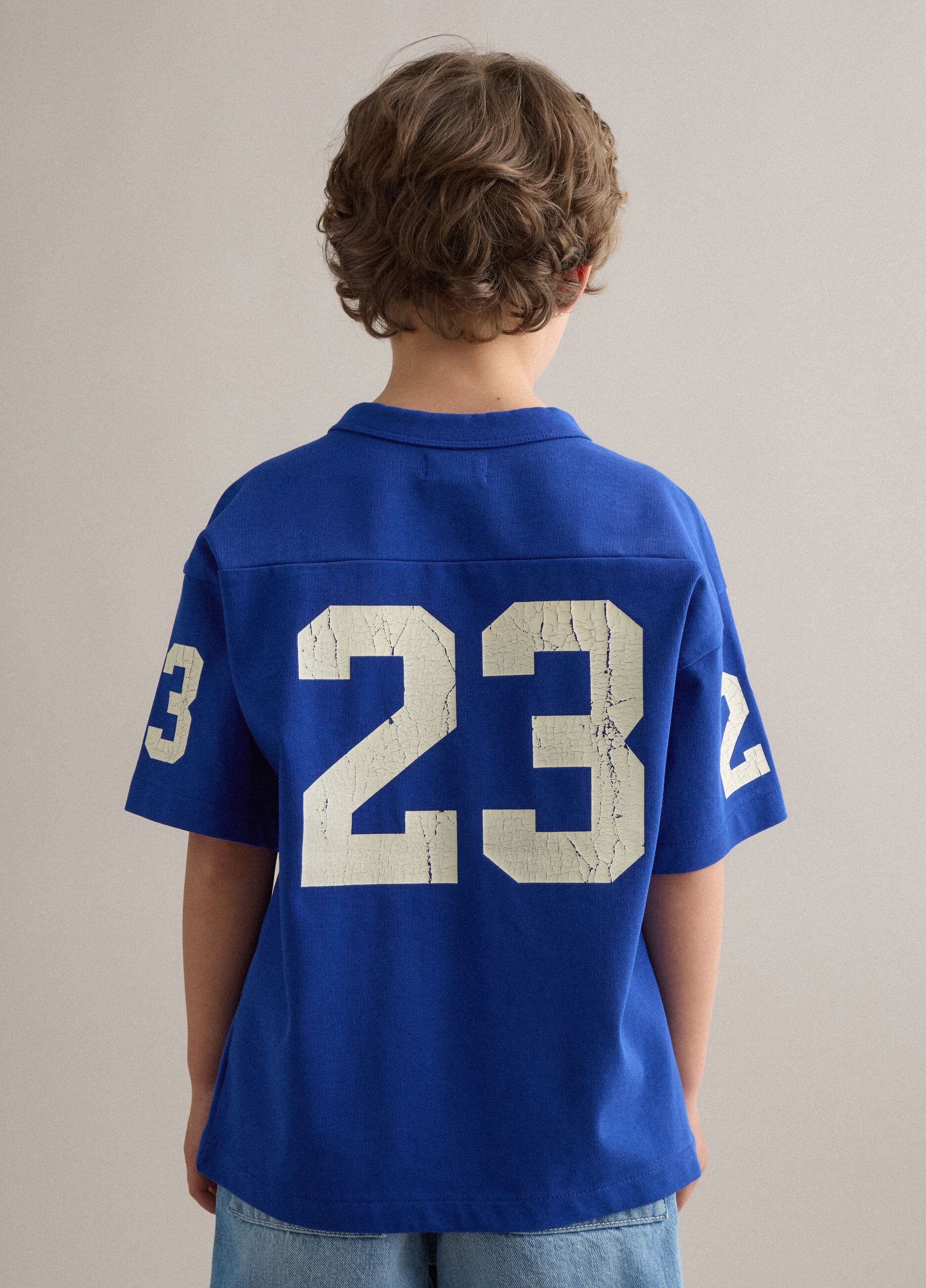 Children's oversized blue pure cotton T-shirt with prints