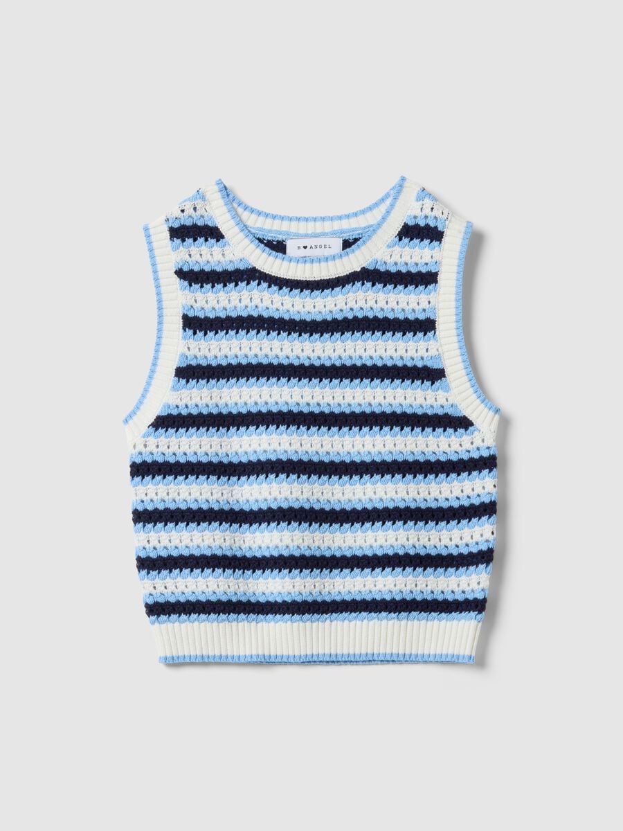 Tank top in crochet puro cotone a righe multicolor regular fit_4