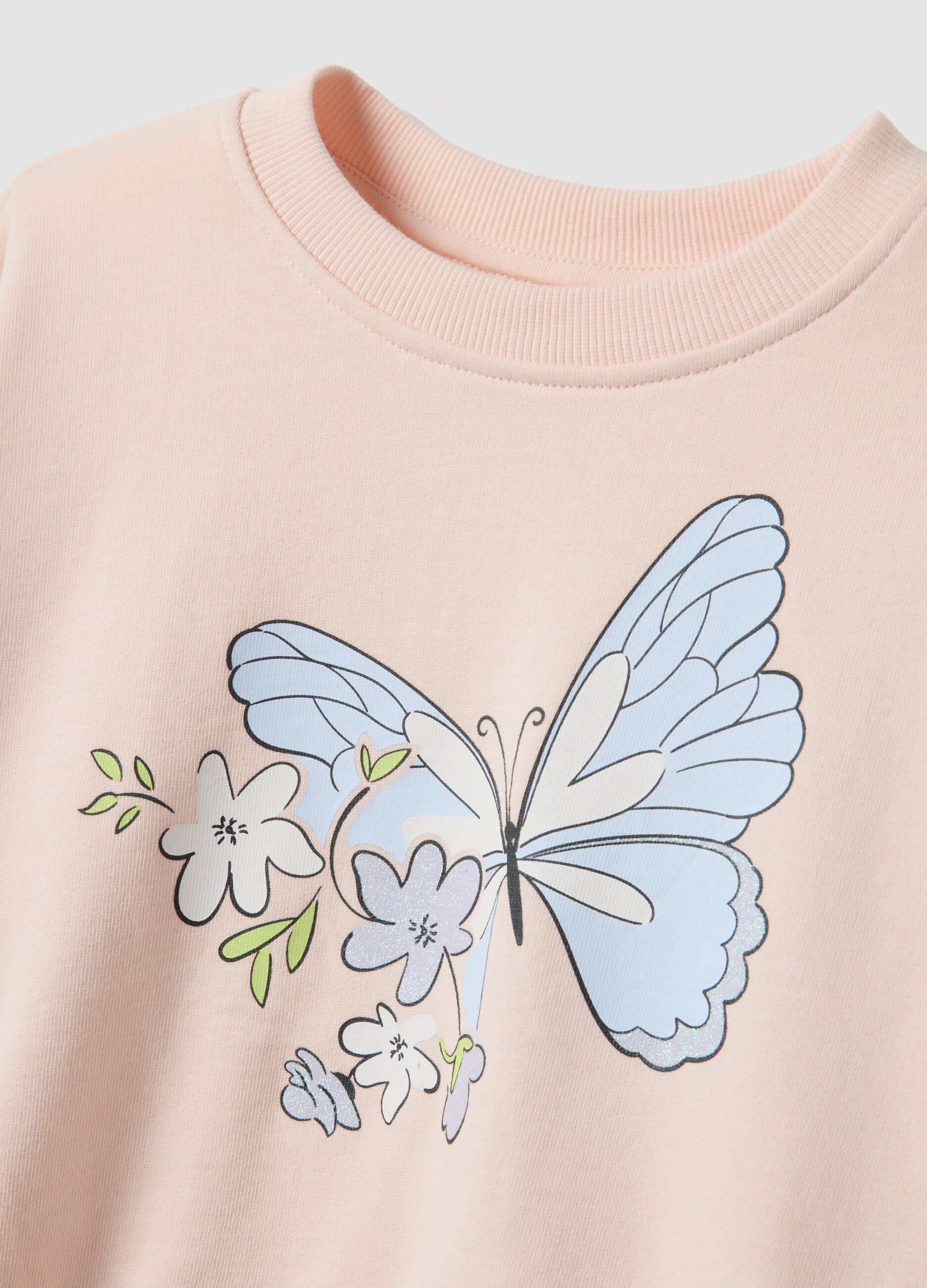 Regular fit pink cotton sweatshirt with print for girls