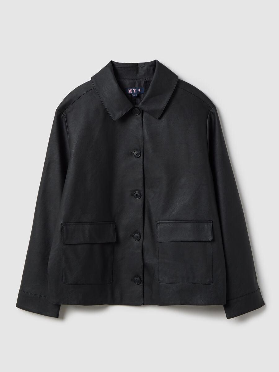 Black regular fit jacket with buttons and patch pockets_4
