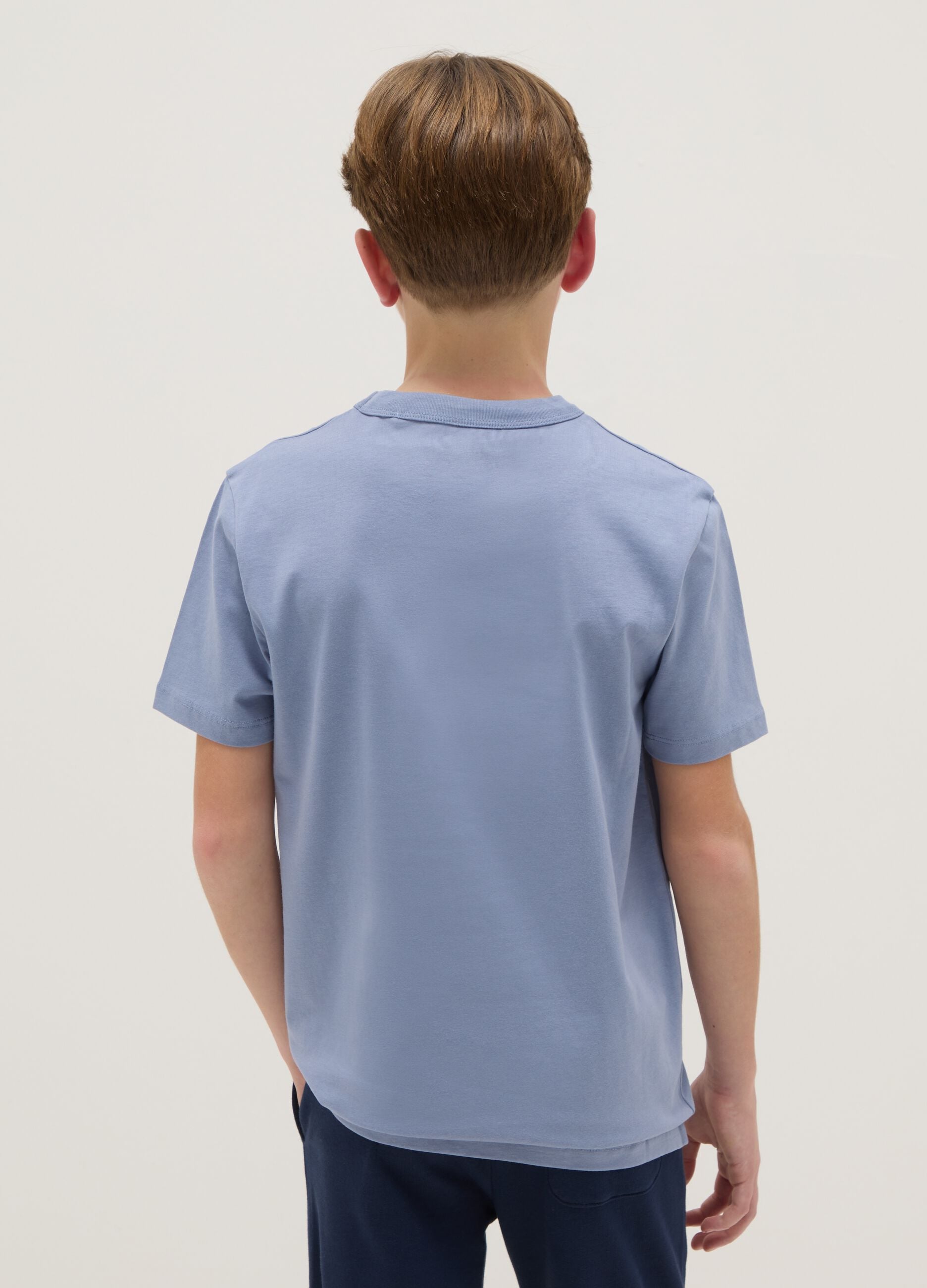 Boys' light blue crew neck T-shirt in pure cotton over fit