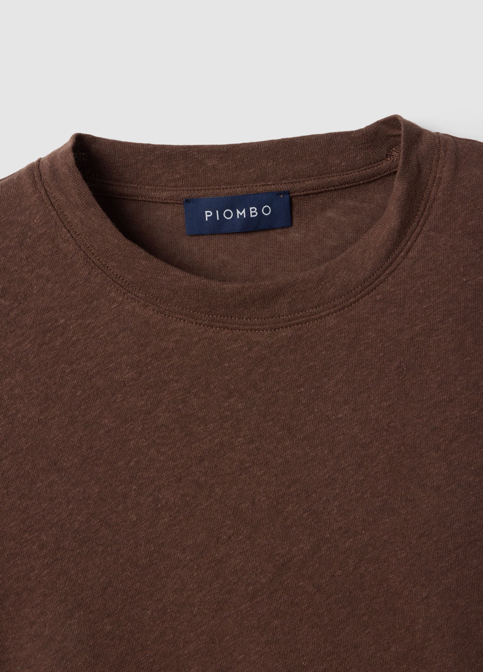 Brown regular fit linen-cotton blend t-shirt