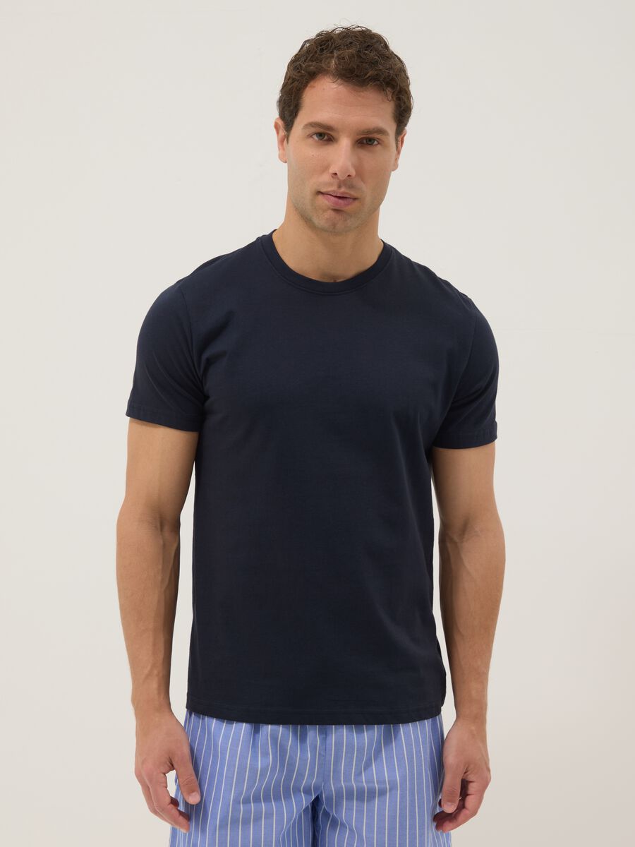 Blue short striped pyjamas in pure organic cotton jersey_1