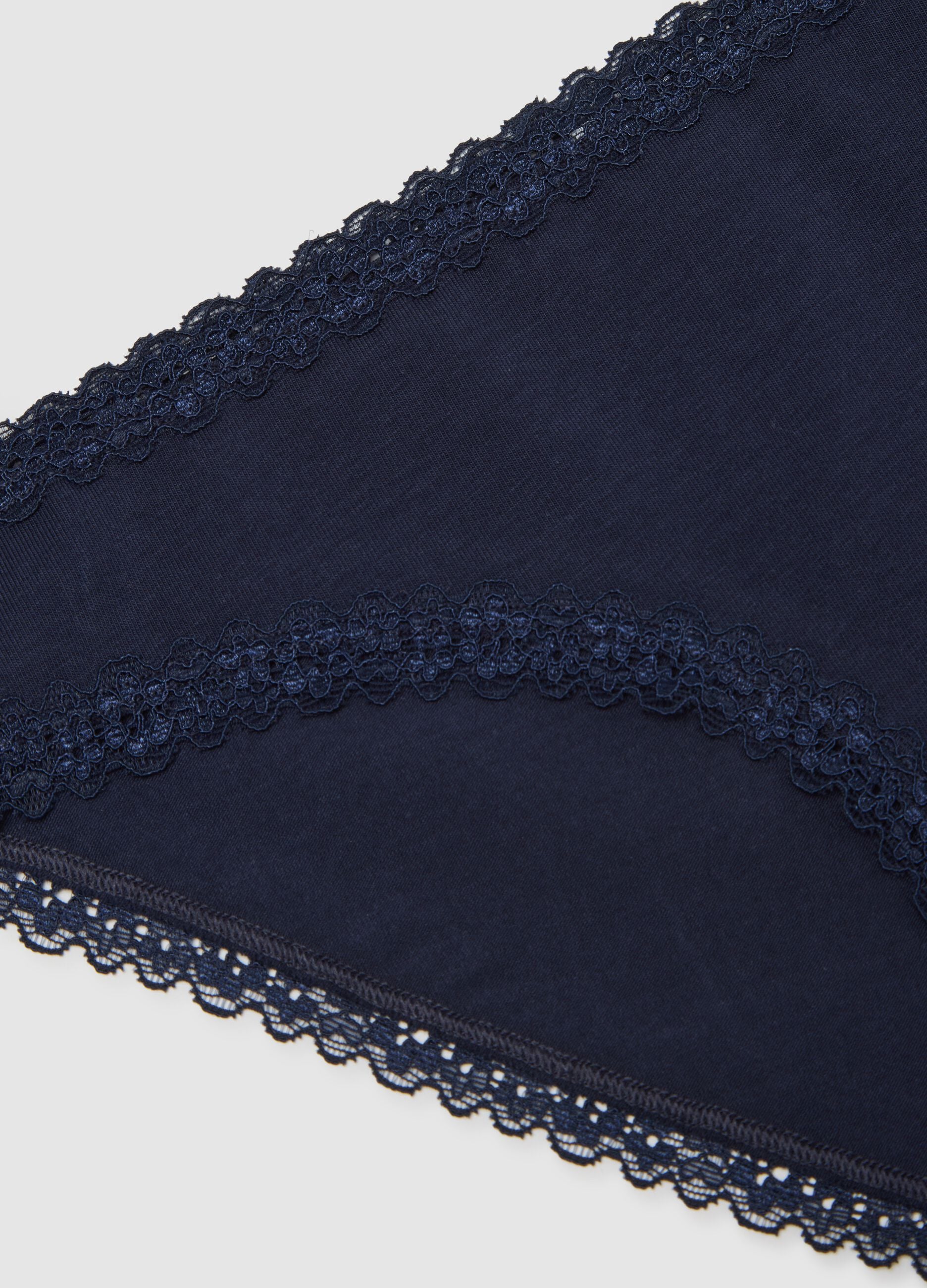 Blue stretch cotton regular fit briefs with lace