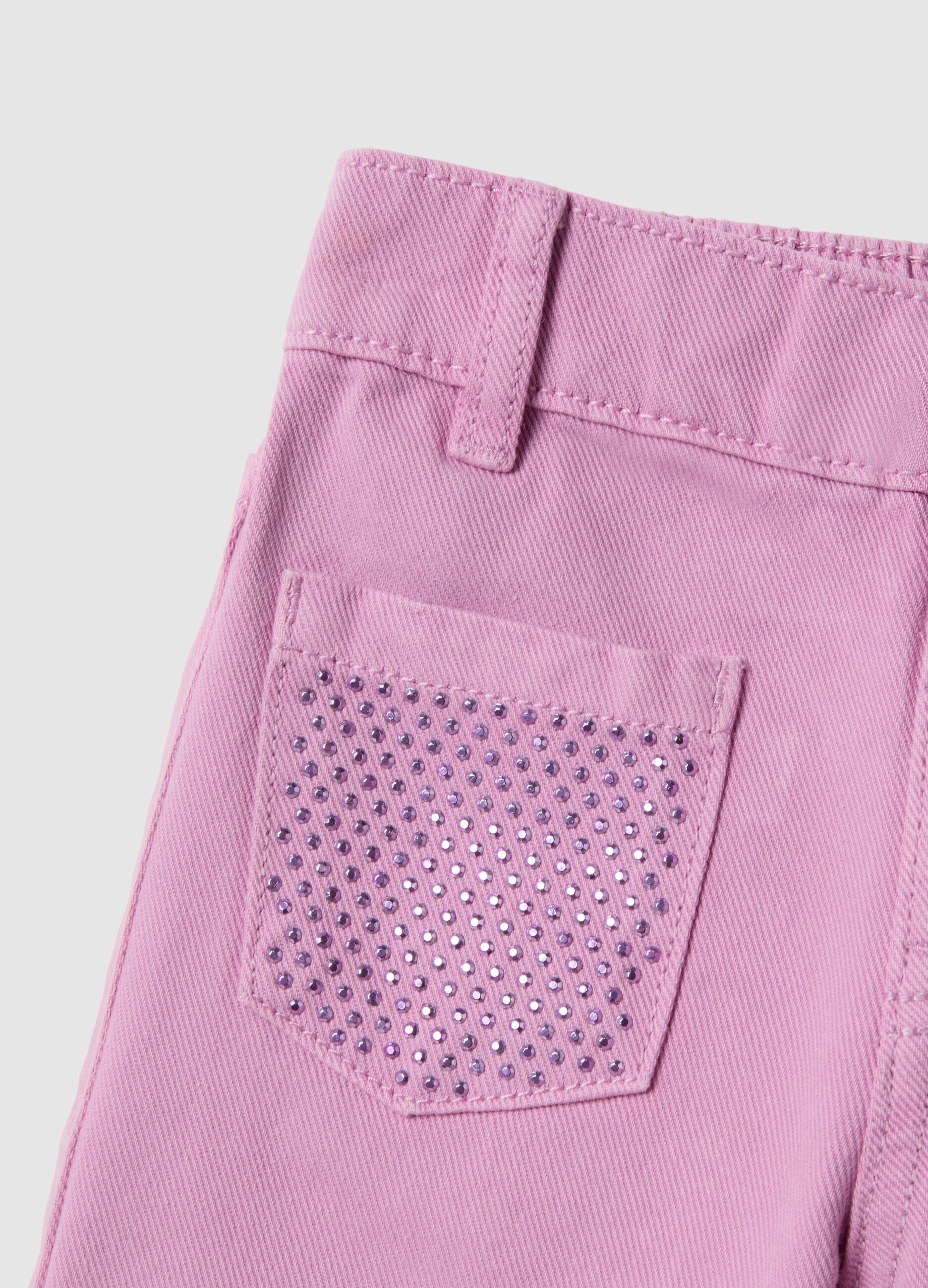 Girls' Pink Regular Fit Cotton Flare Trousers