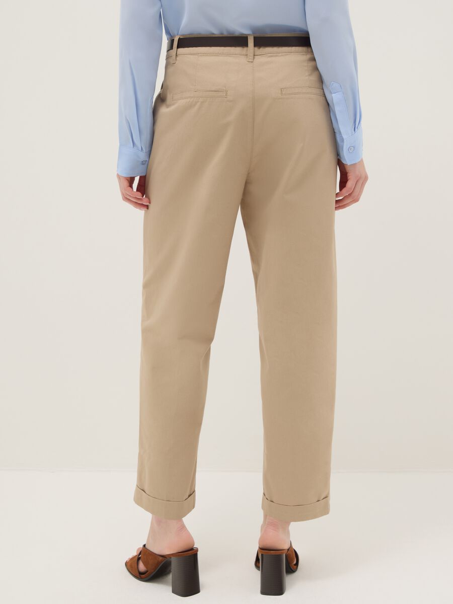 Beige pure cotton chinos regular fit with belt_2