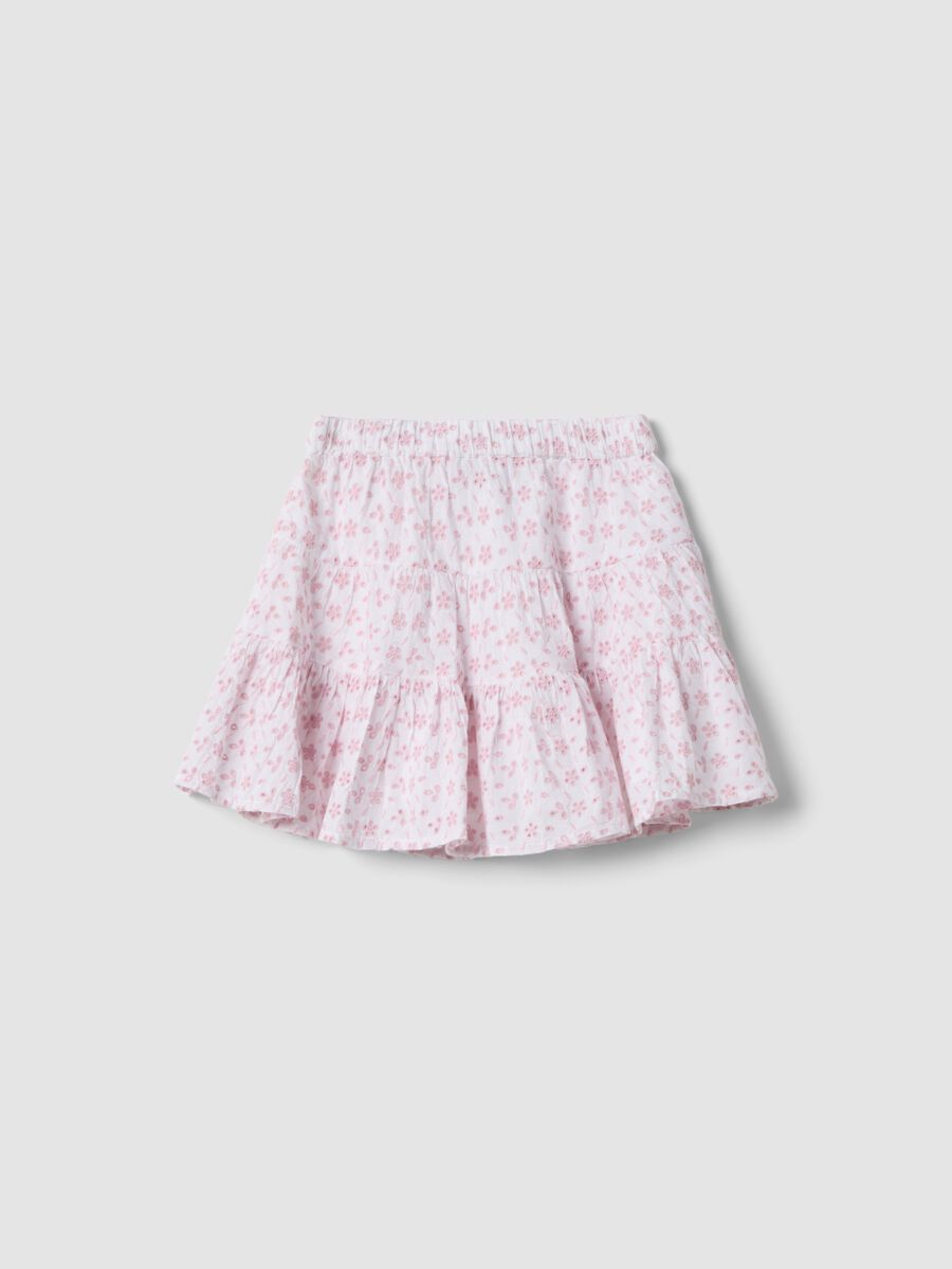 Pink mini skirt in pure cotton with Broderie Anglaise embroidery_0