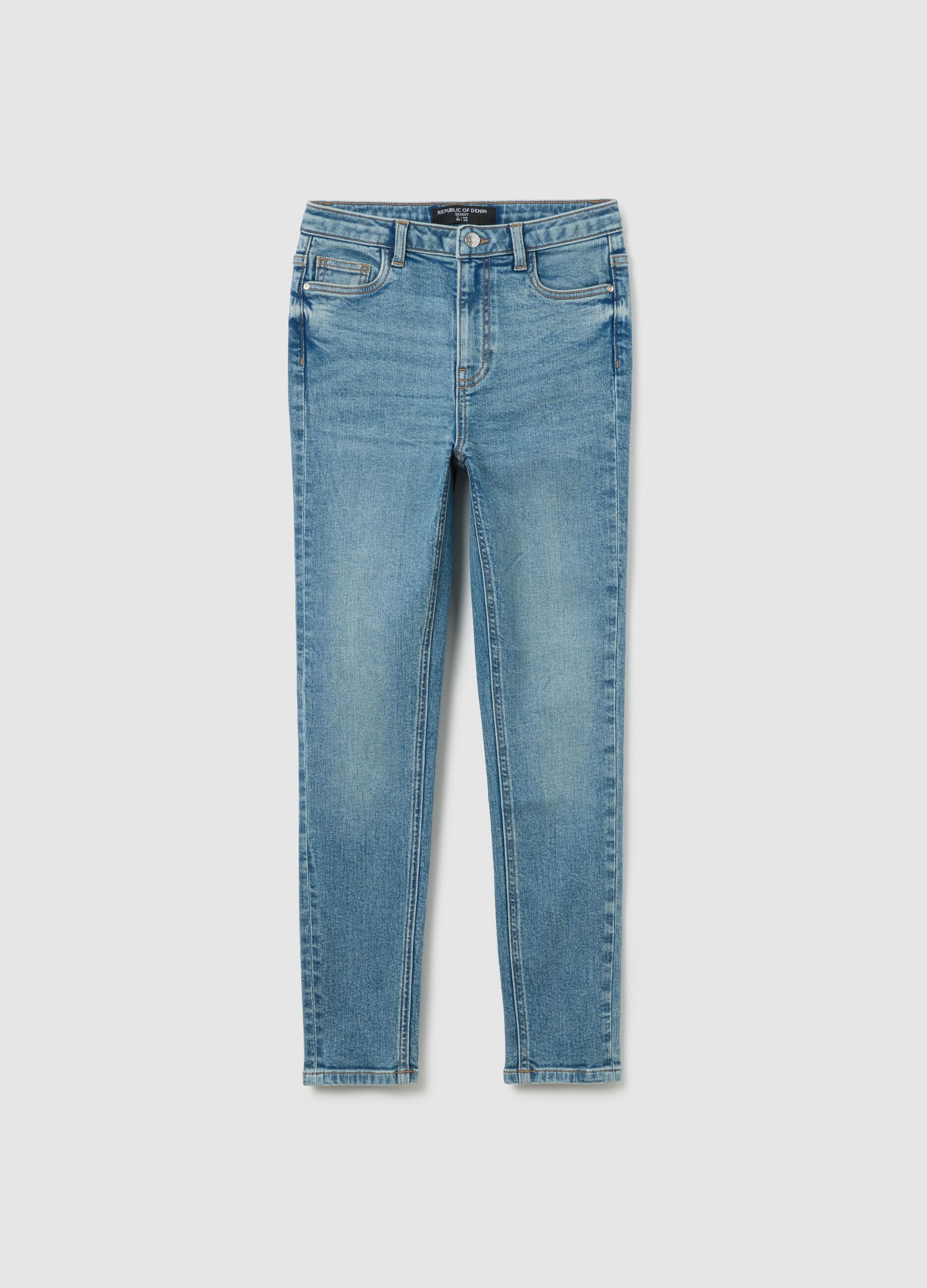 High-waisted blue skinny jeans in stretch cotton