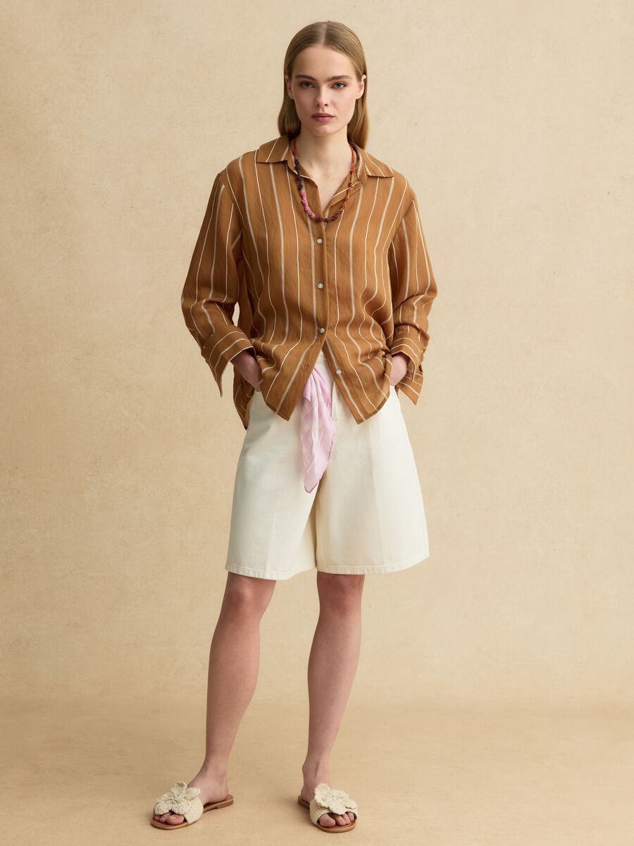 Multicoloured striped regular fit lyocell blend shirt_1