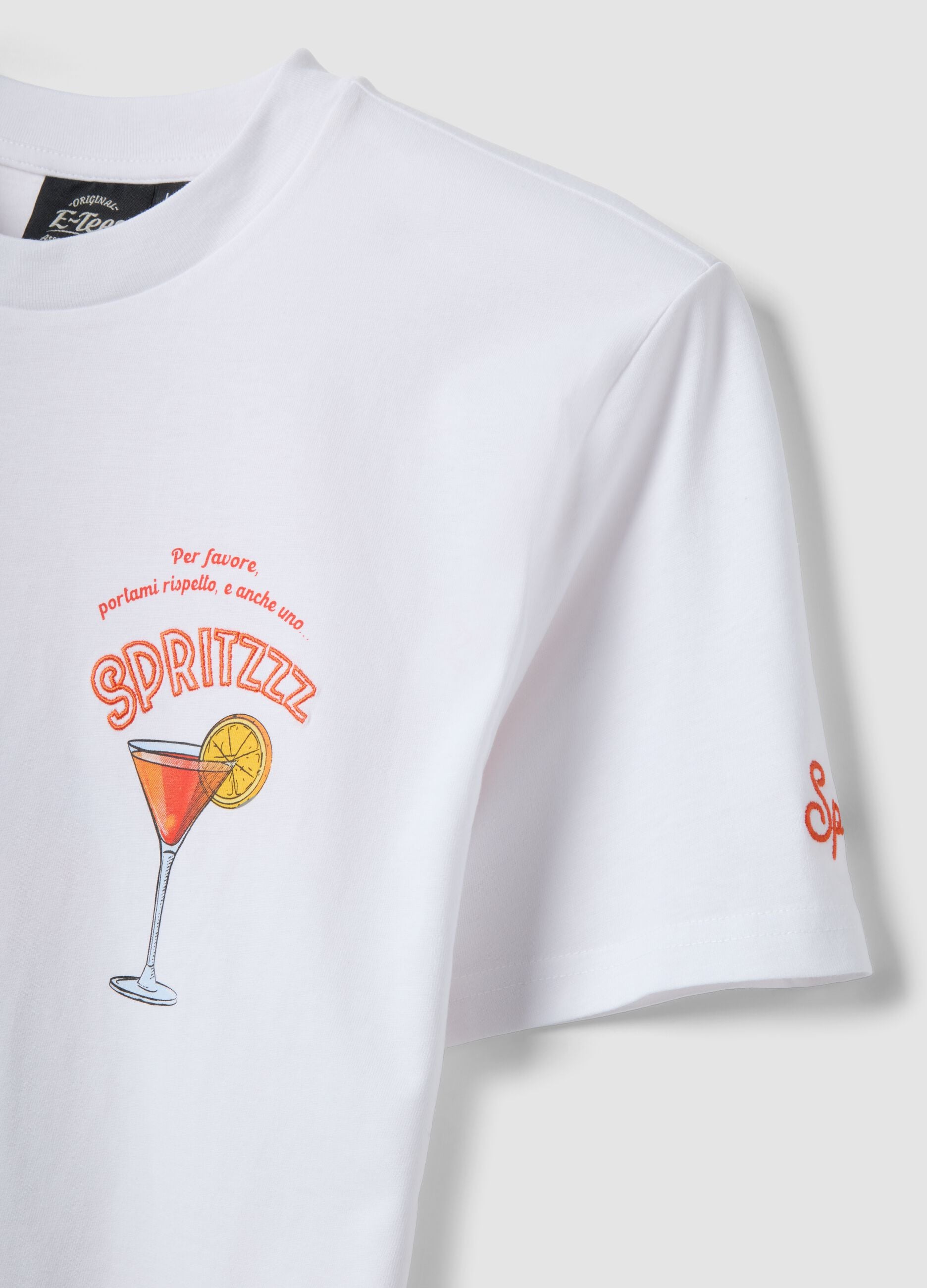 White pure cotton regular fit T-shirt with spritz prints