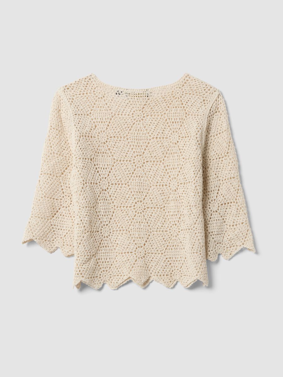 T-shirt beige in crochet di puro cotone regular fit_1