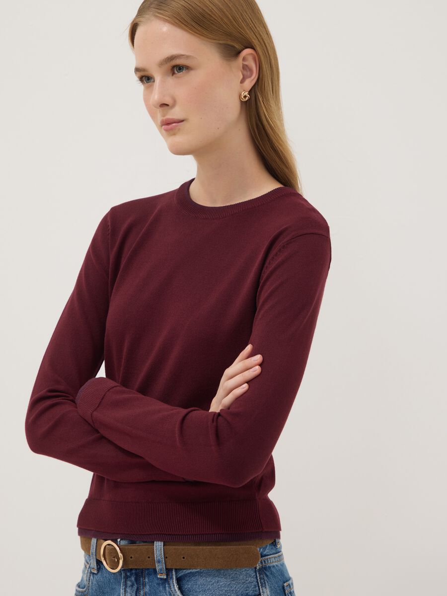 Red long-sleeve viscose-blend top_0