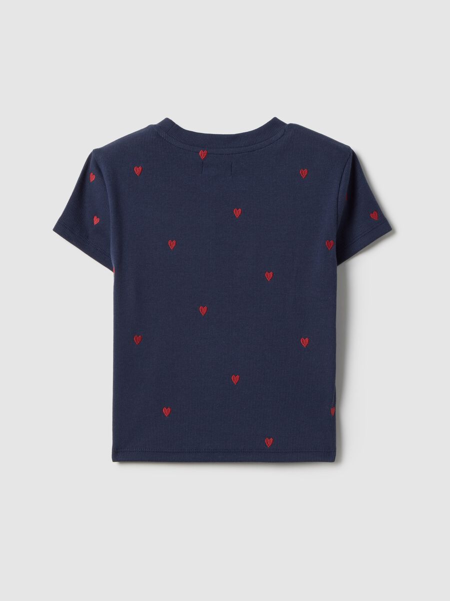 Blue cotton elasticated t-shirt for girls with heart embroidery_4