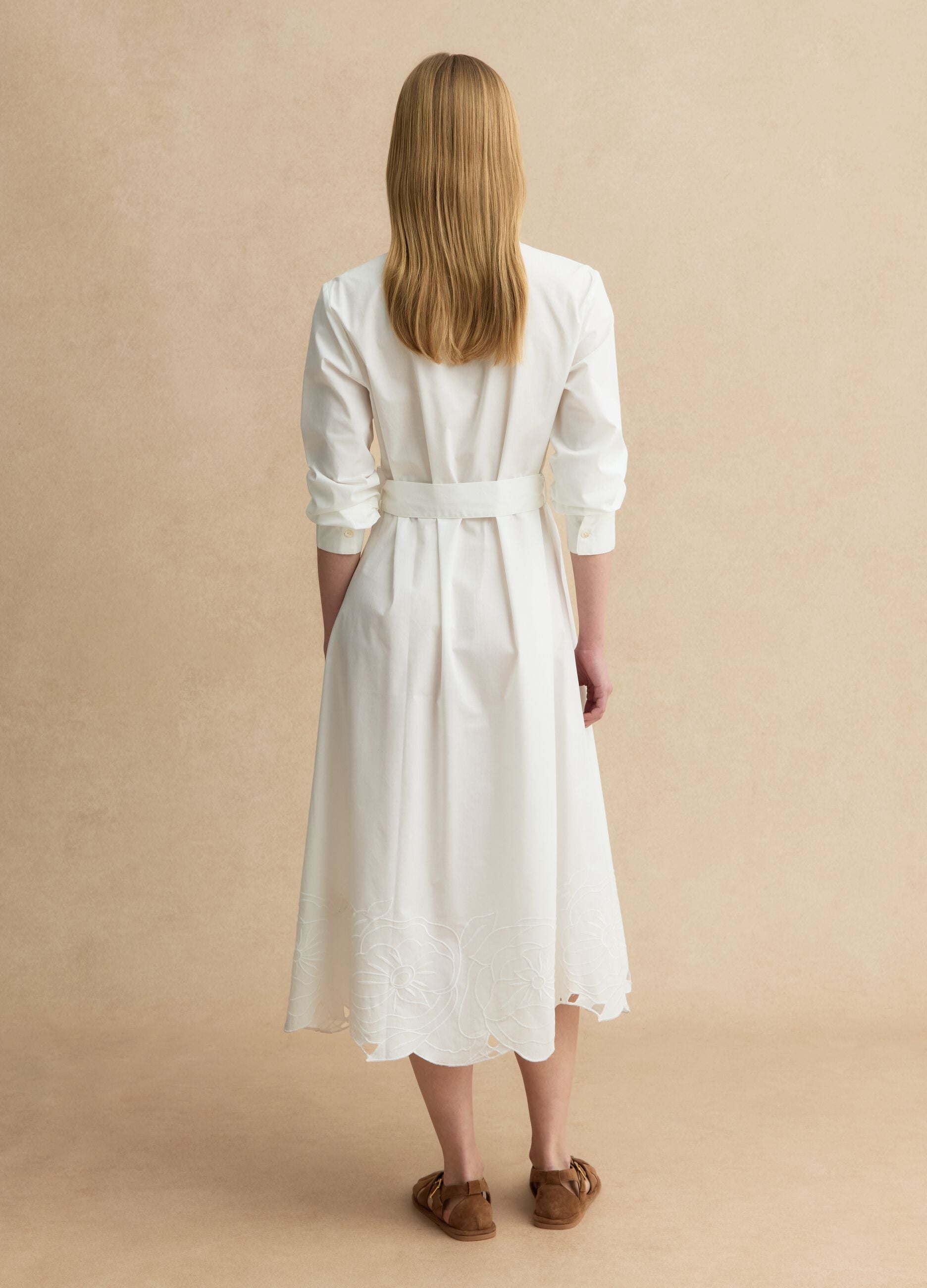 White maxi dress in pure cotton, regular fit, with embroidery