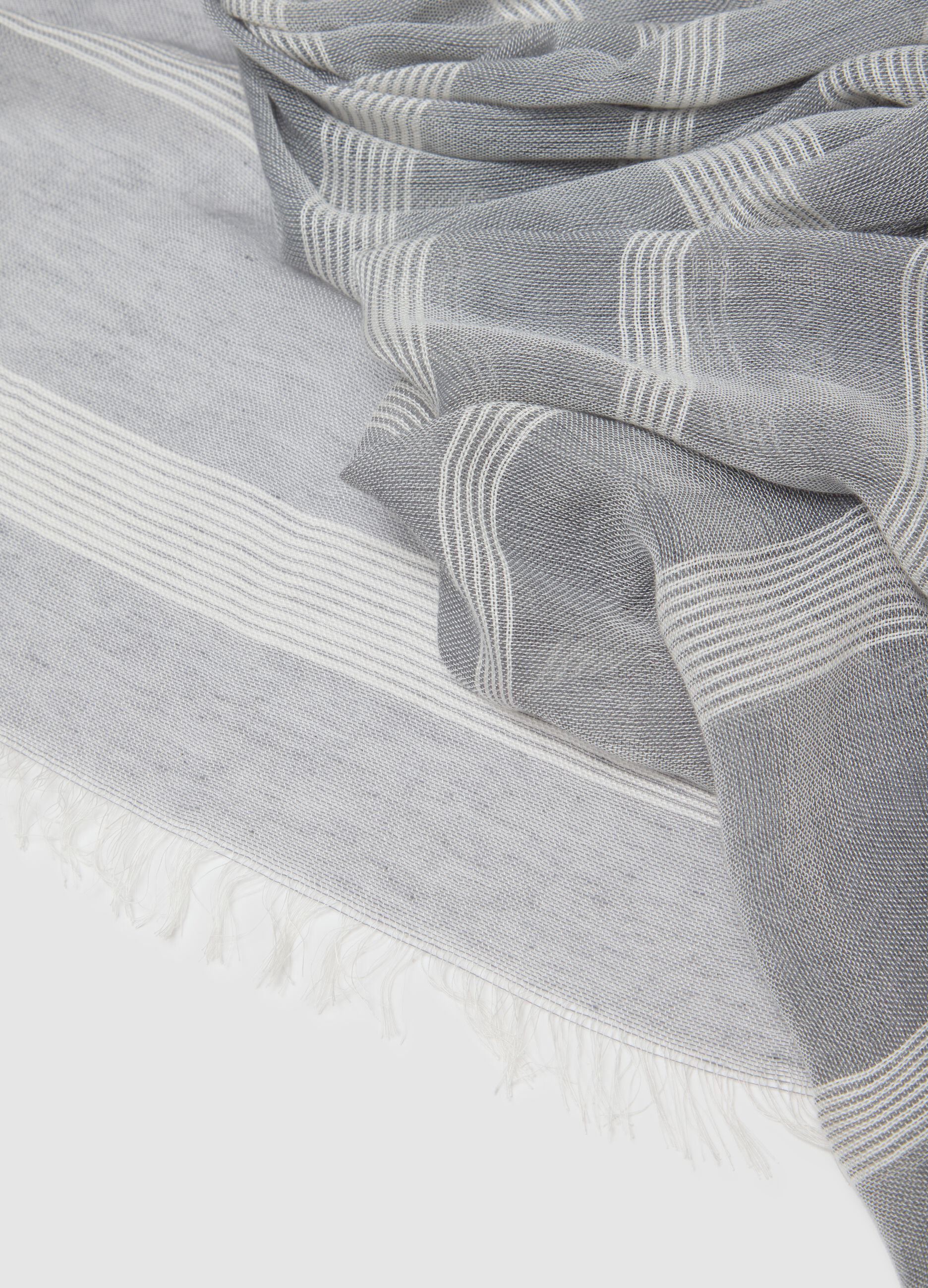 Multicolour Striped Cotton Blend Scarf with Fringes