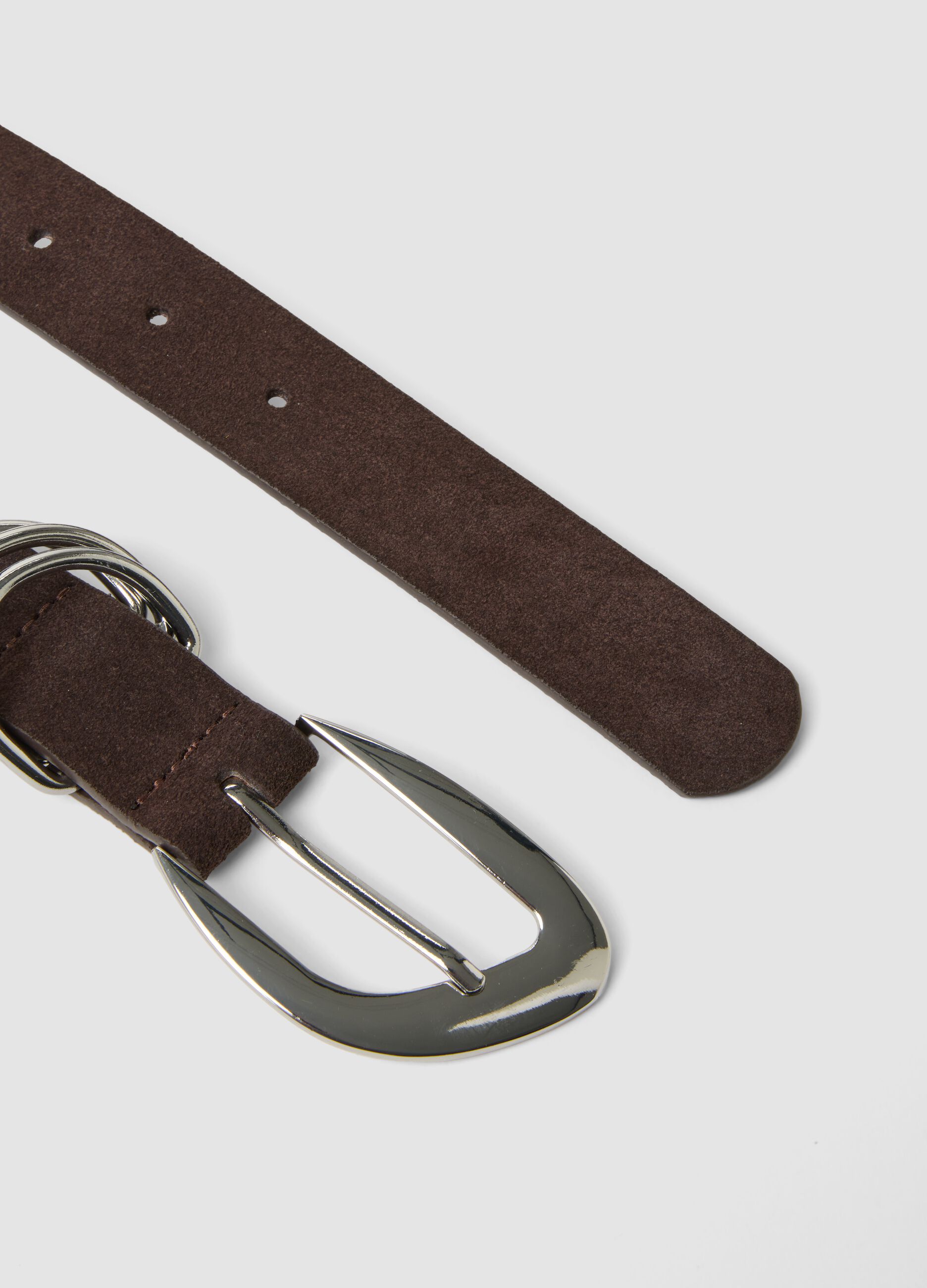 Cintura marrone in vera pelle con fibbia in metallo