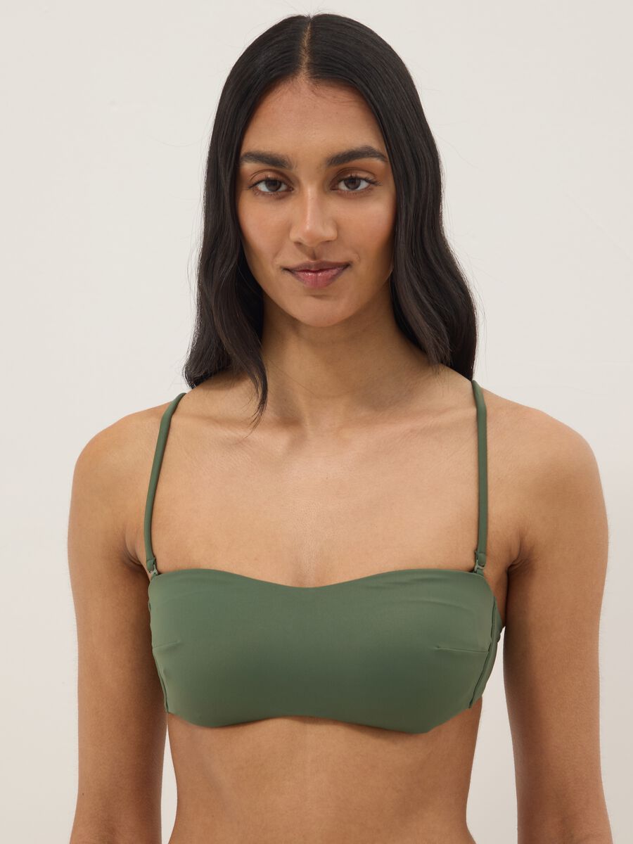 Green stretch bandeau bikini top with padding_0