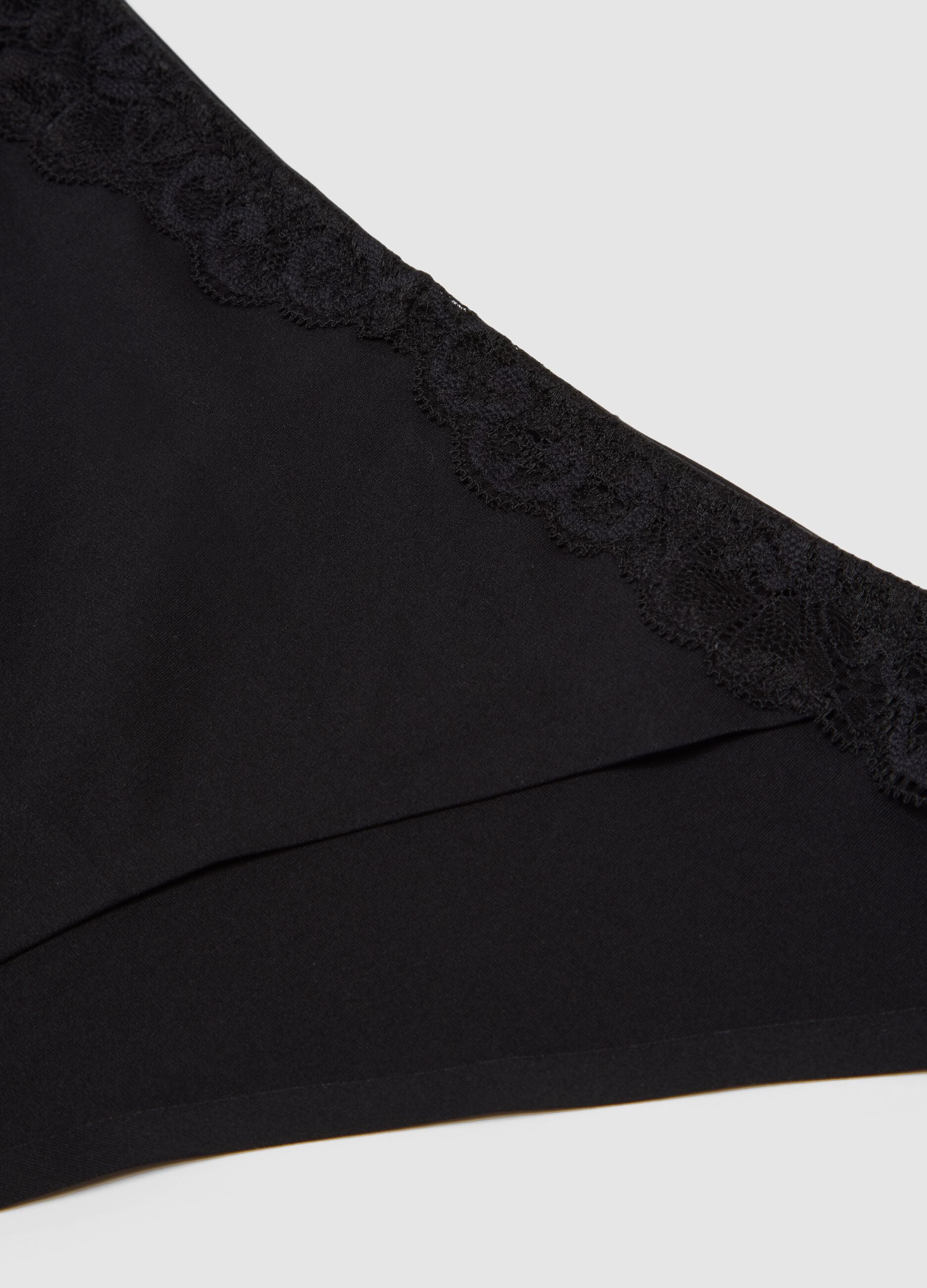 Black regular fit microfiber briefs with lace details