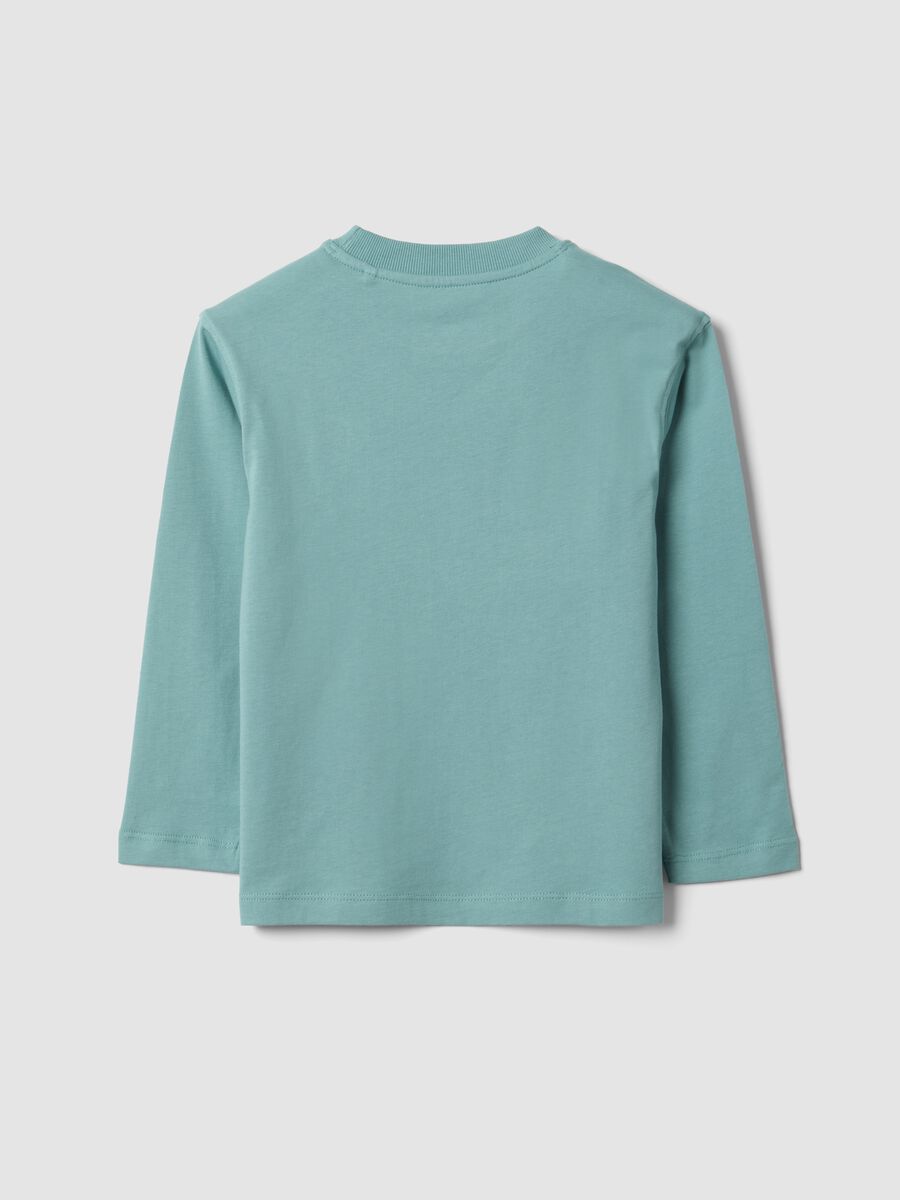Green oversized pure cotton T-shirt with skate print for boys_1
