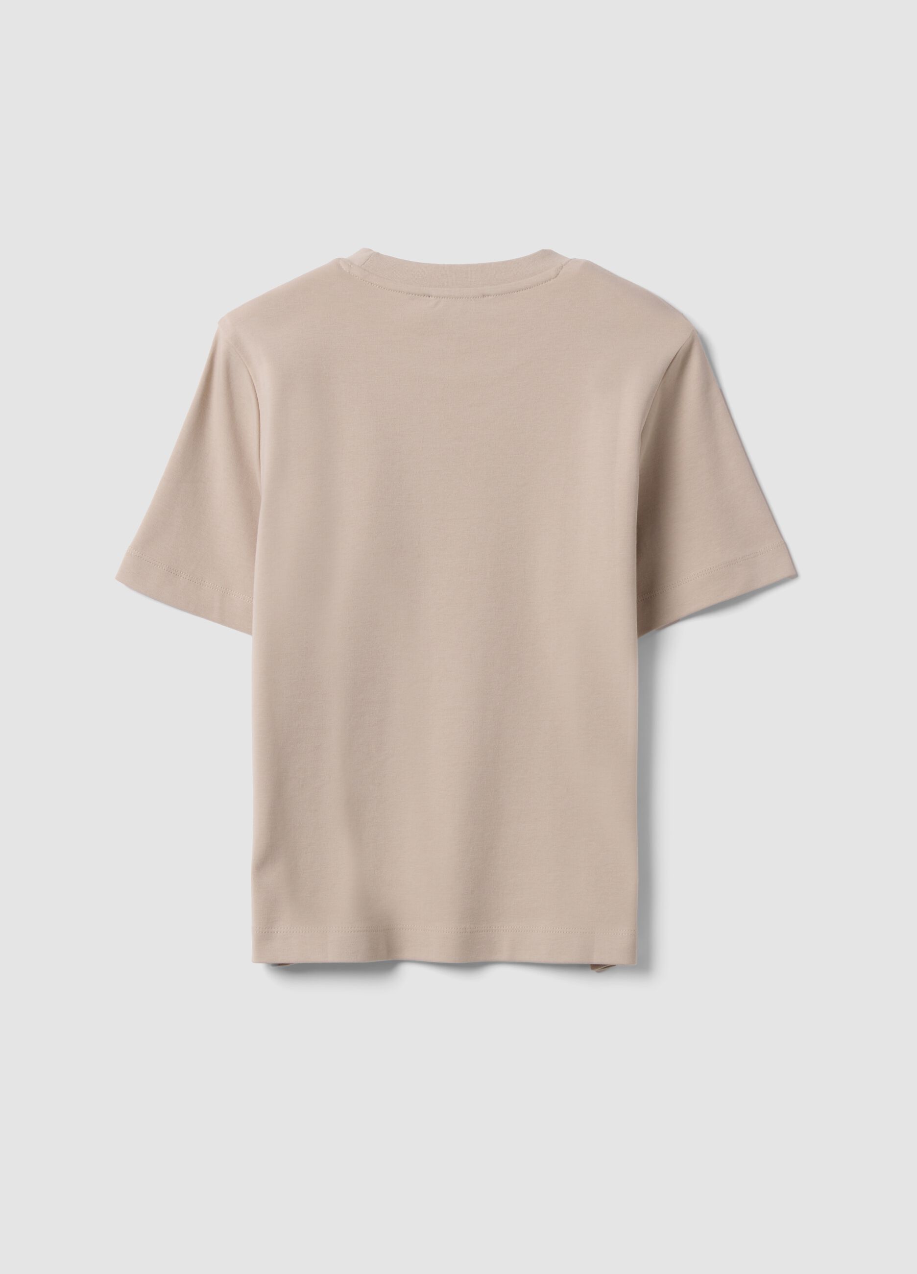 Beige relaxed-fit pure cotton short-sleeve T-shirt