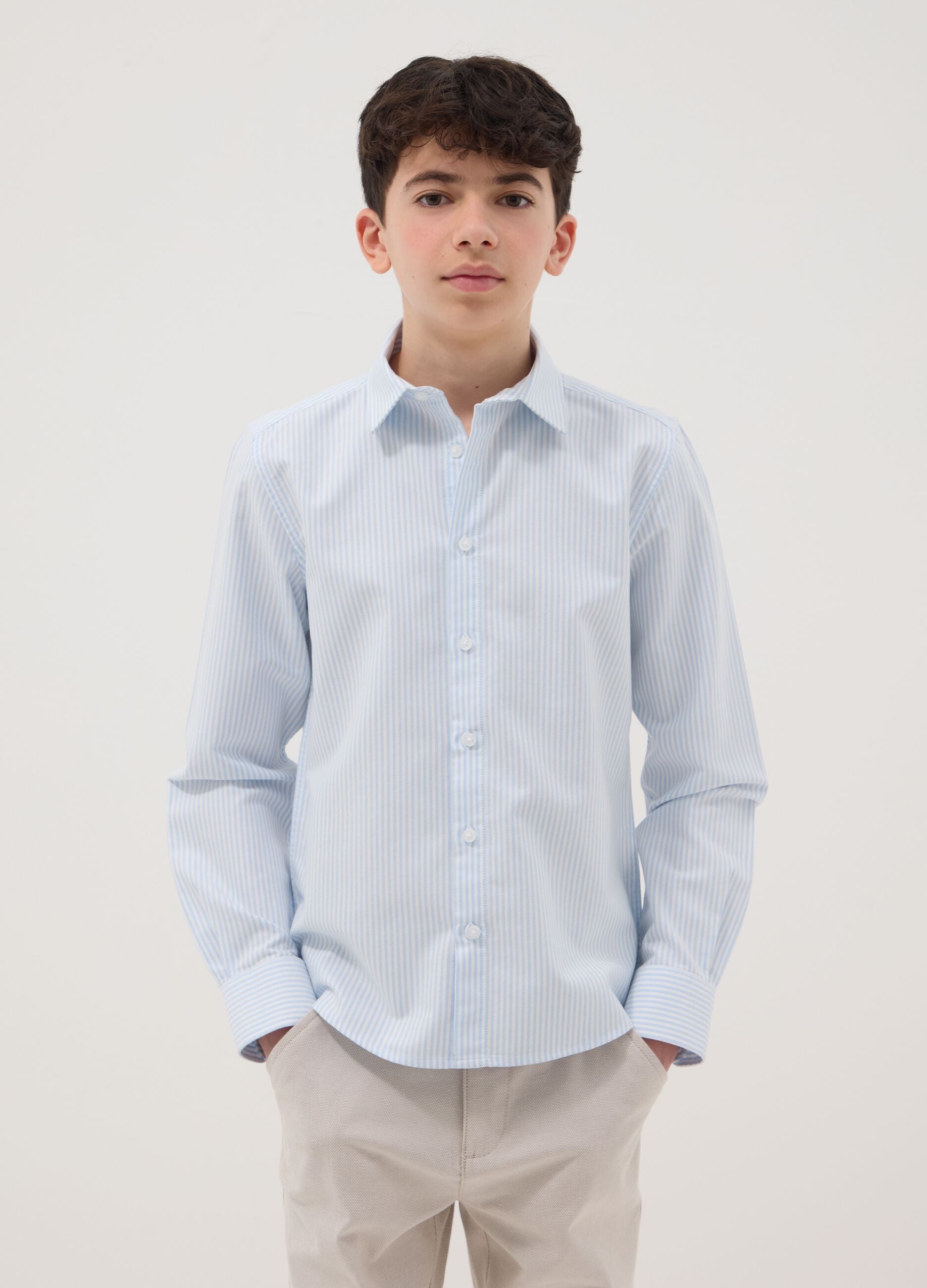 Boys' multicoloured stripe pure cotton shirt, regular fit