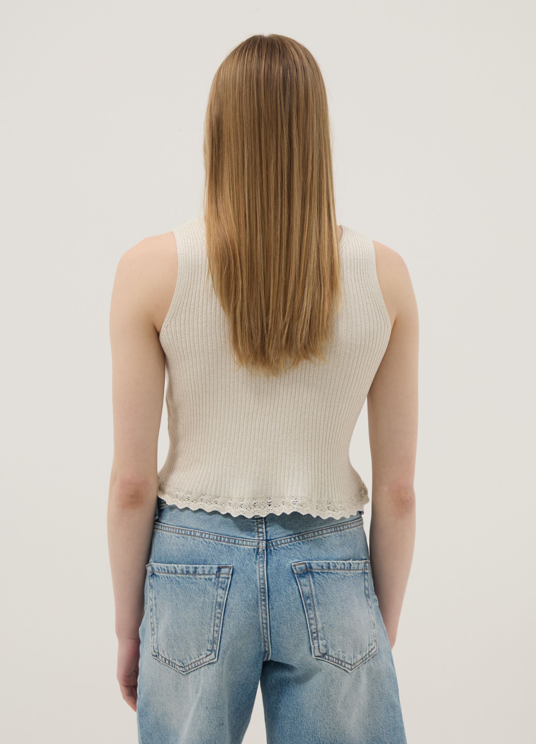 Beige viscose-blend fitted top
