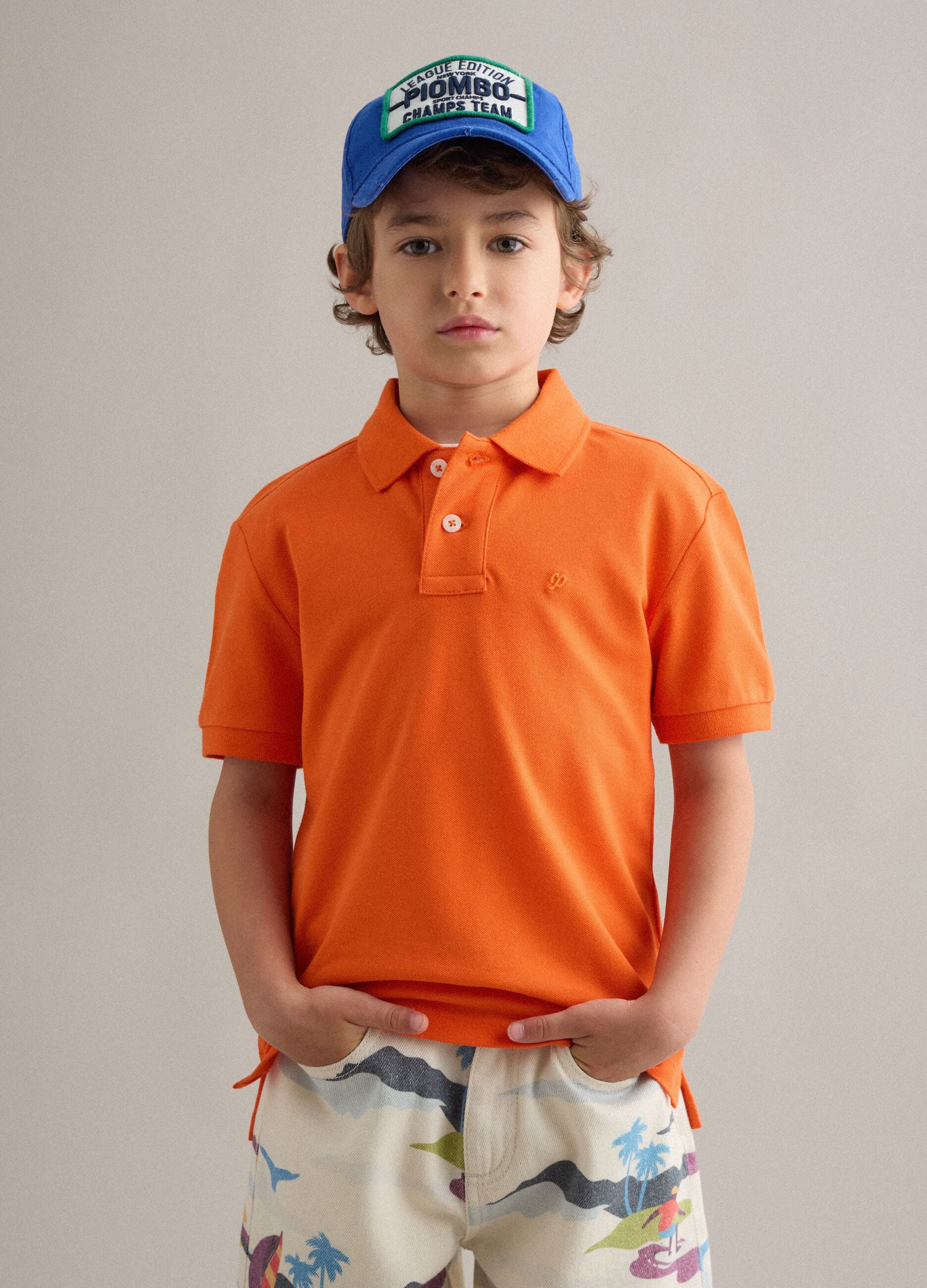 Children's blue pure cotton baseball cap with patch