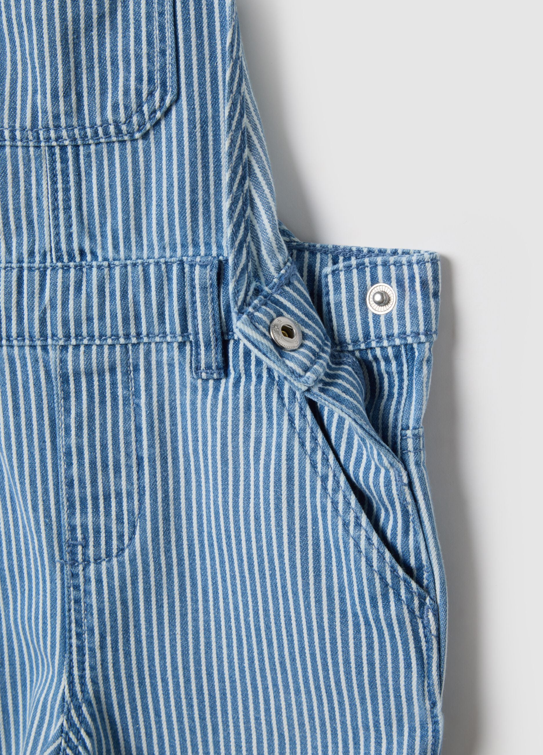 Pure cotton regular fit baby dungarees with blue stripes