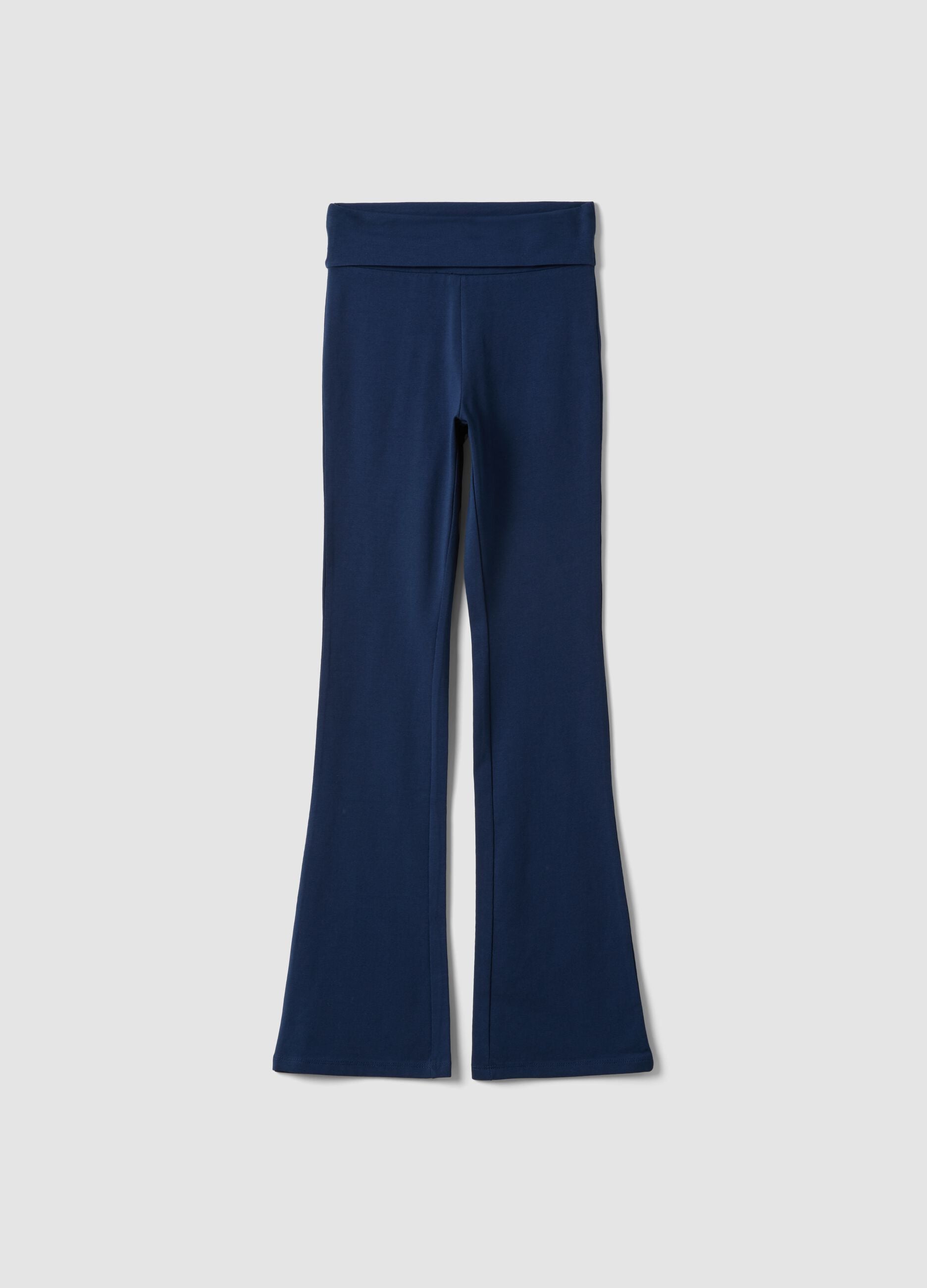 Blue flared leggings in stretch organic cotton for girls