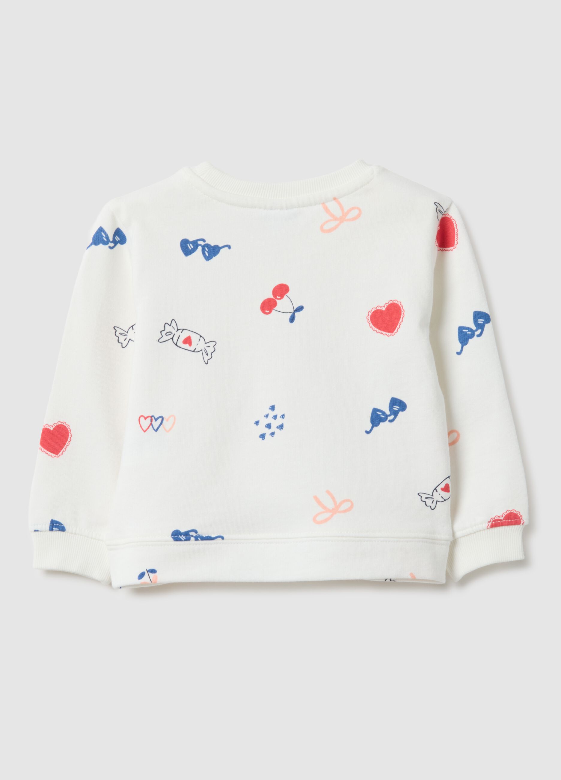 Felpa girocollo bianca da bimba in puro cotone regular fit con disegni