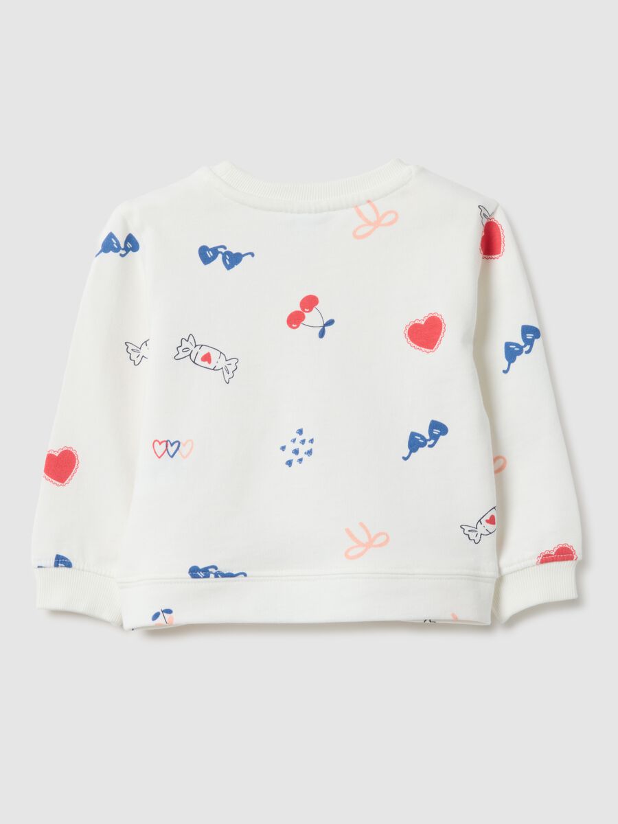 Felpa girocollo bianca da bimba in puro cotone regular fit con disegni_1