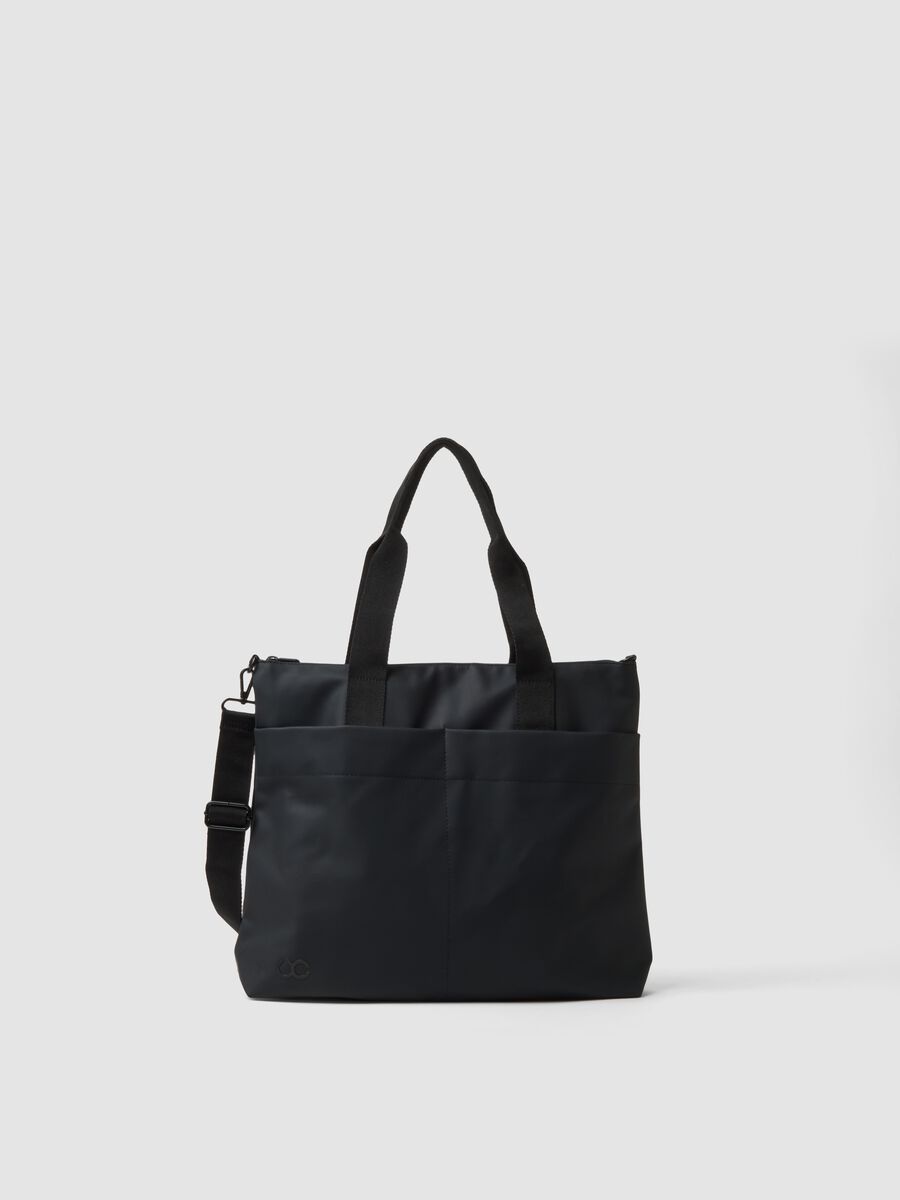 Borsa nera a mano con tracolla removibile_0