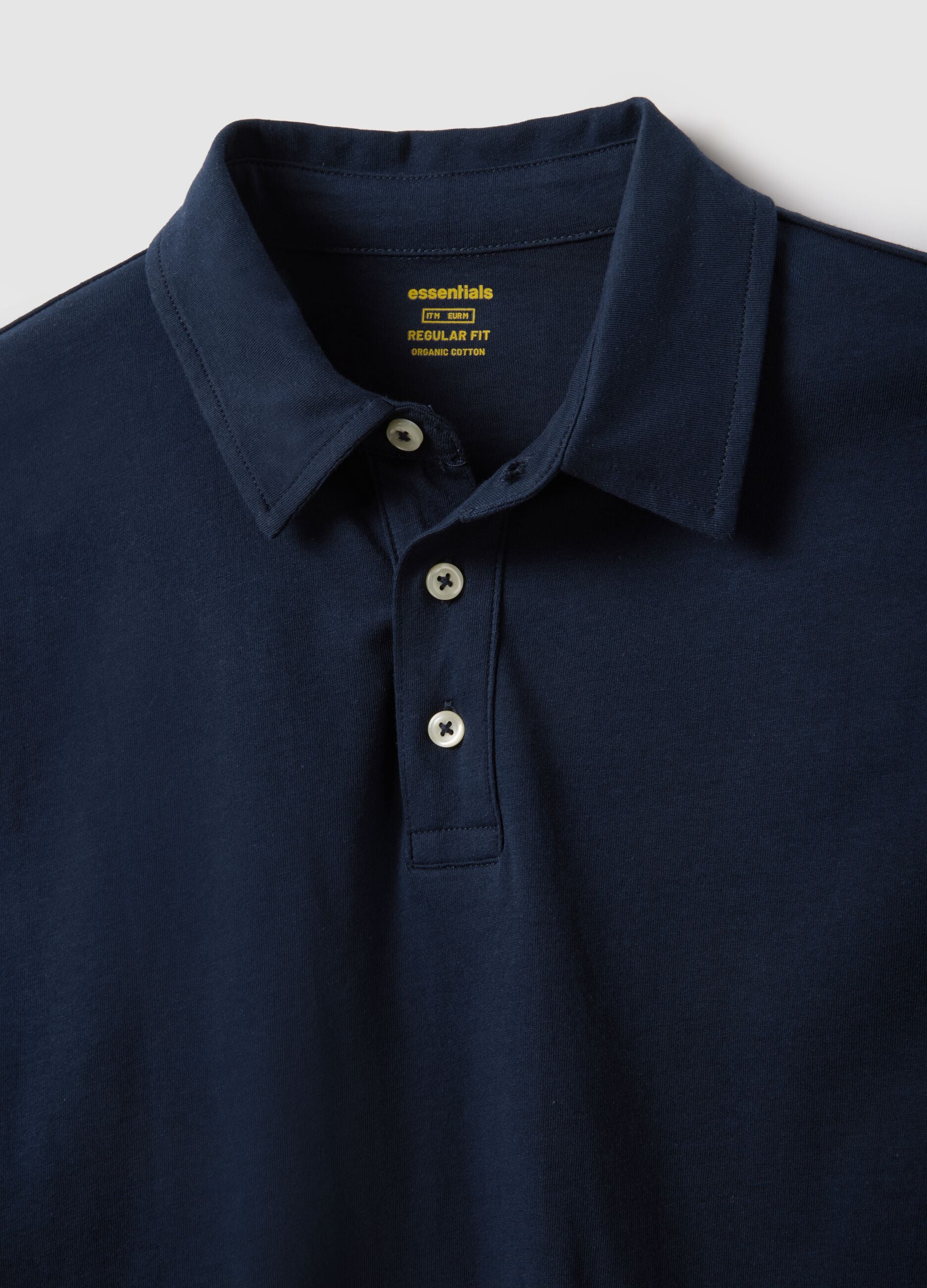 Long sleeve blue pure cotton polo &ndash; regular fit