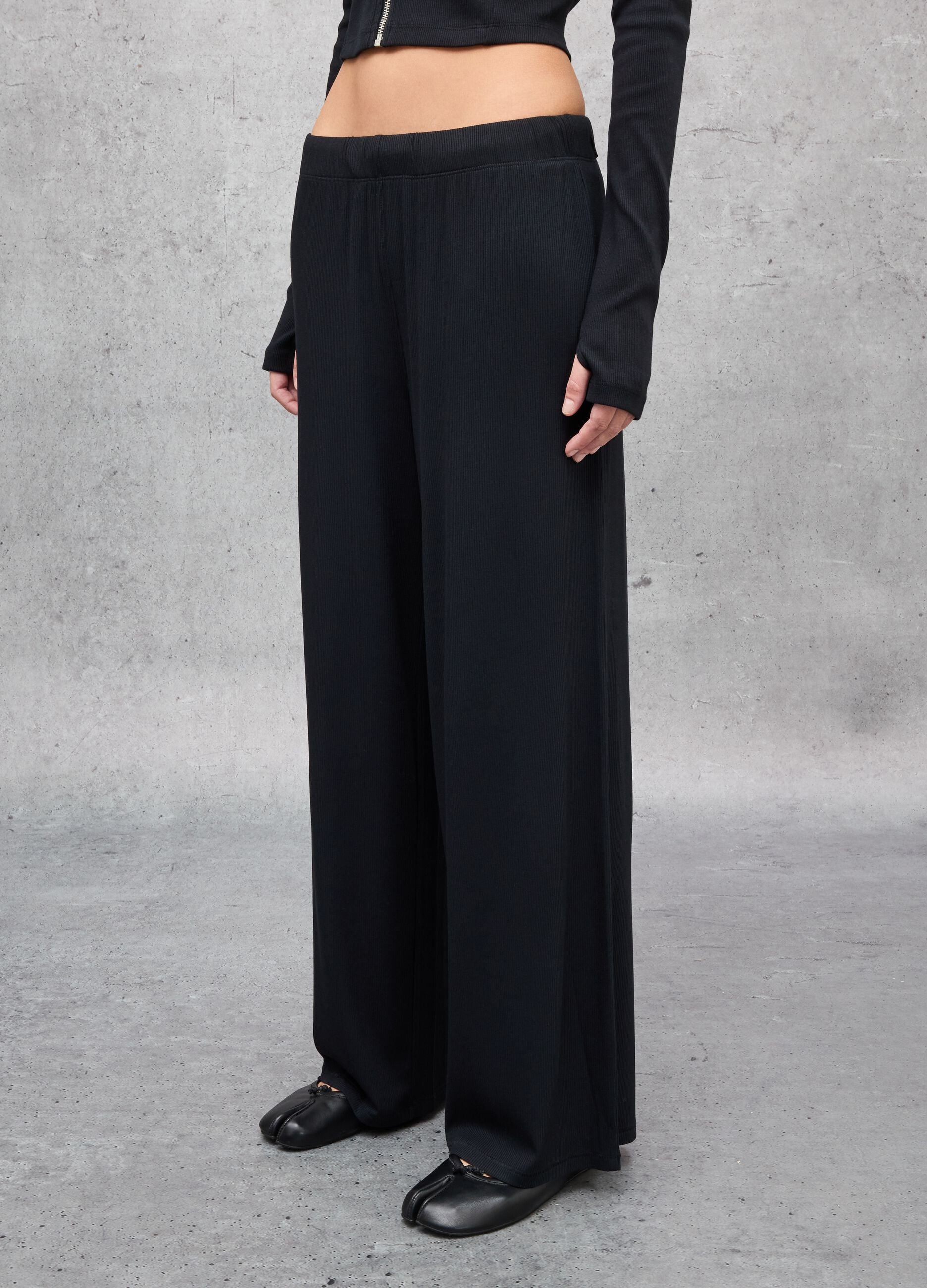 Ribbed Fluid Trousers Black