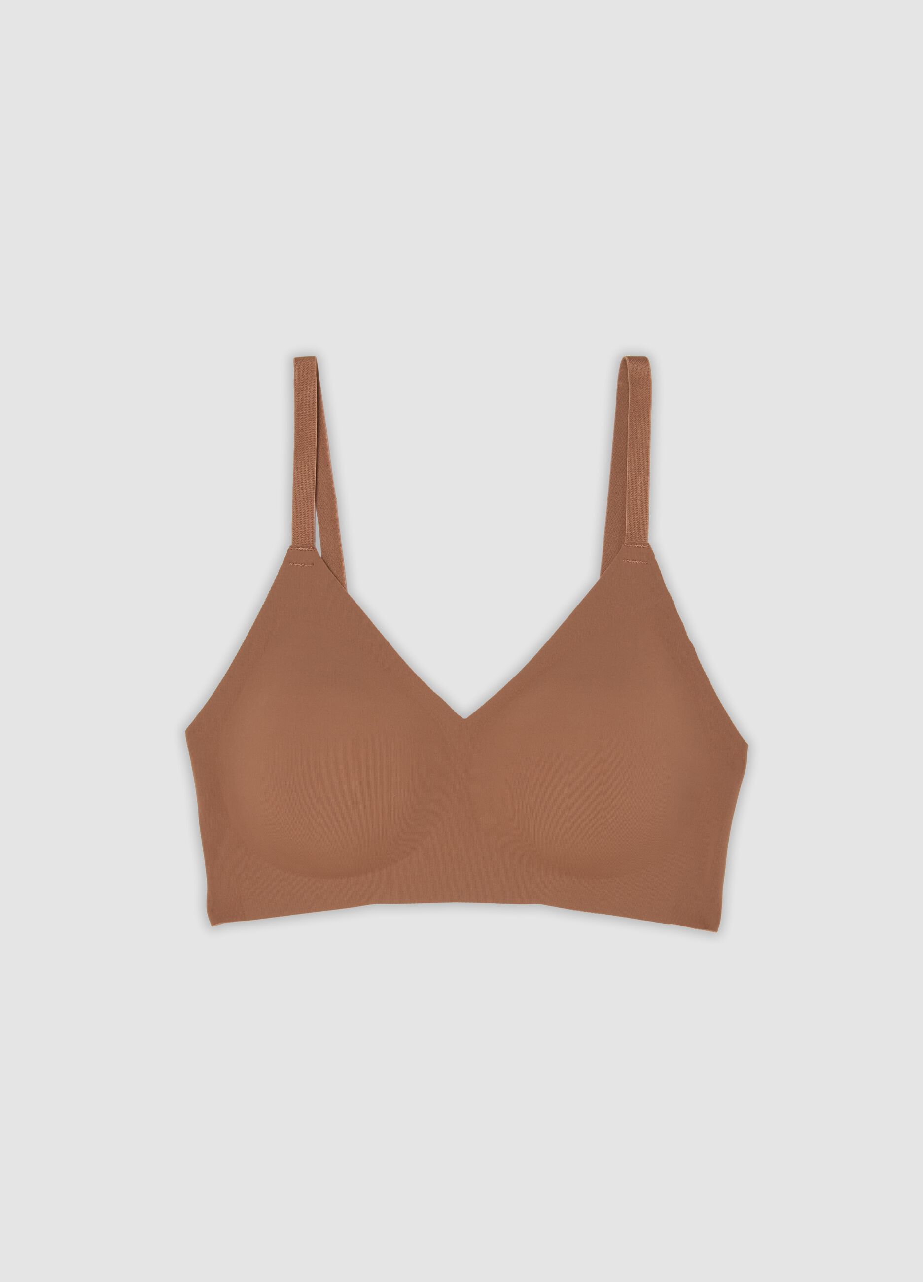 Brown stretch-fabric bra with removable padding