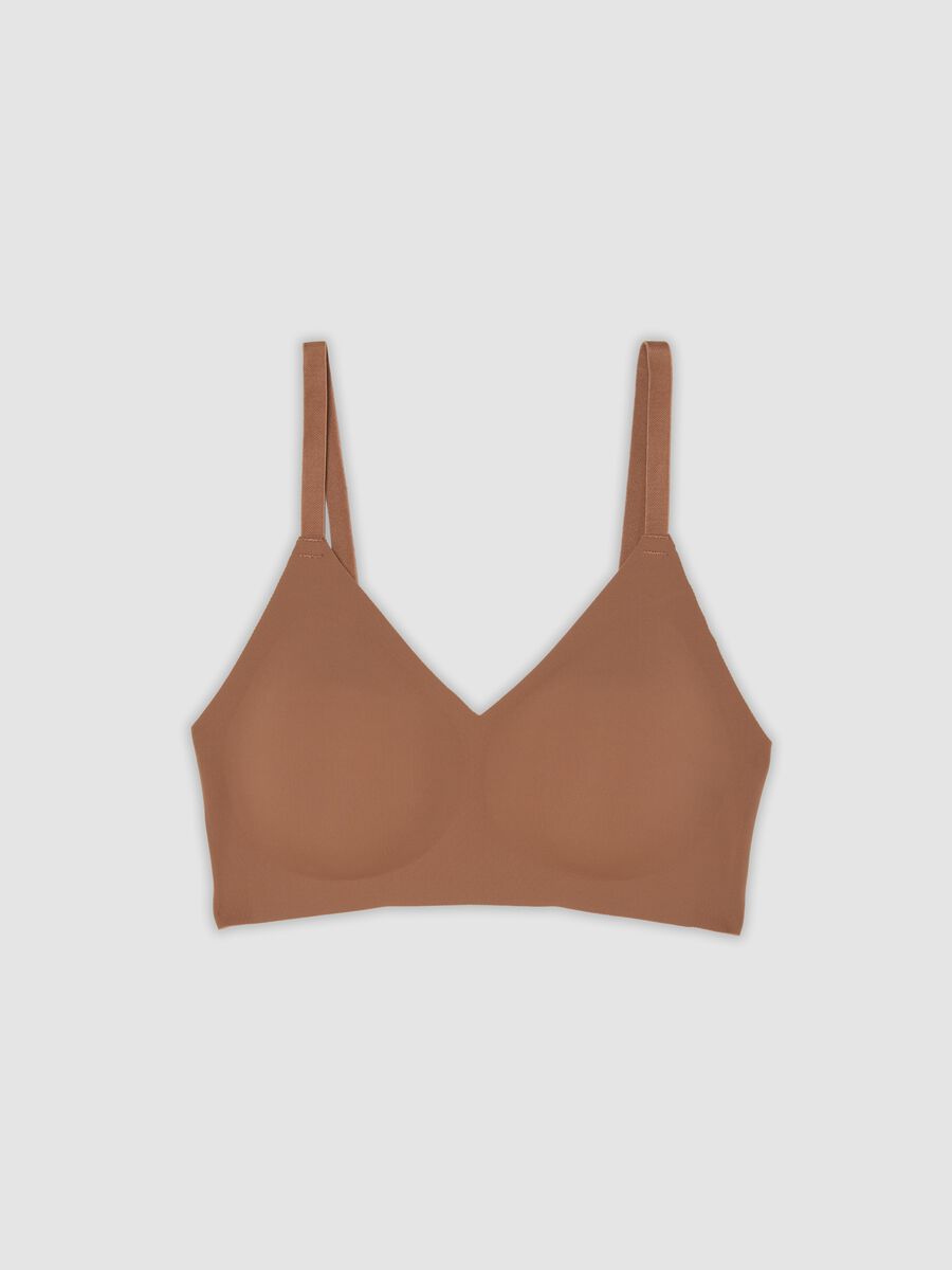 Brown stretch-fabric bra with removable padding_0