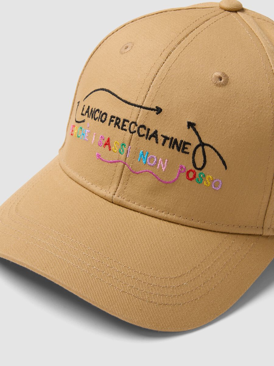 Beige pure cotton baseball cap with lettering_1