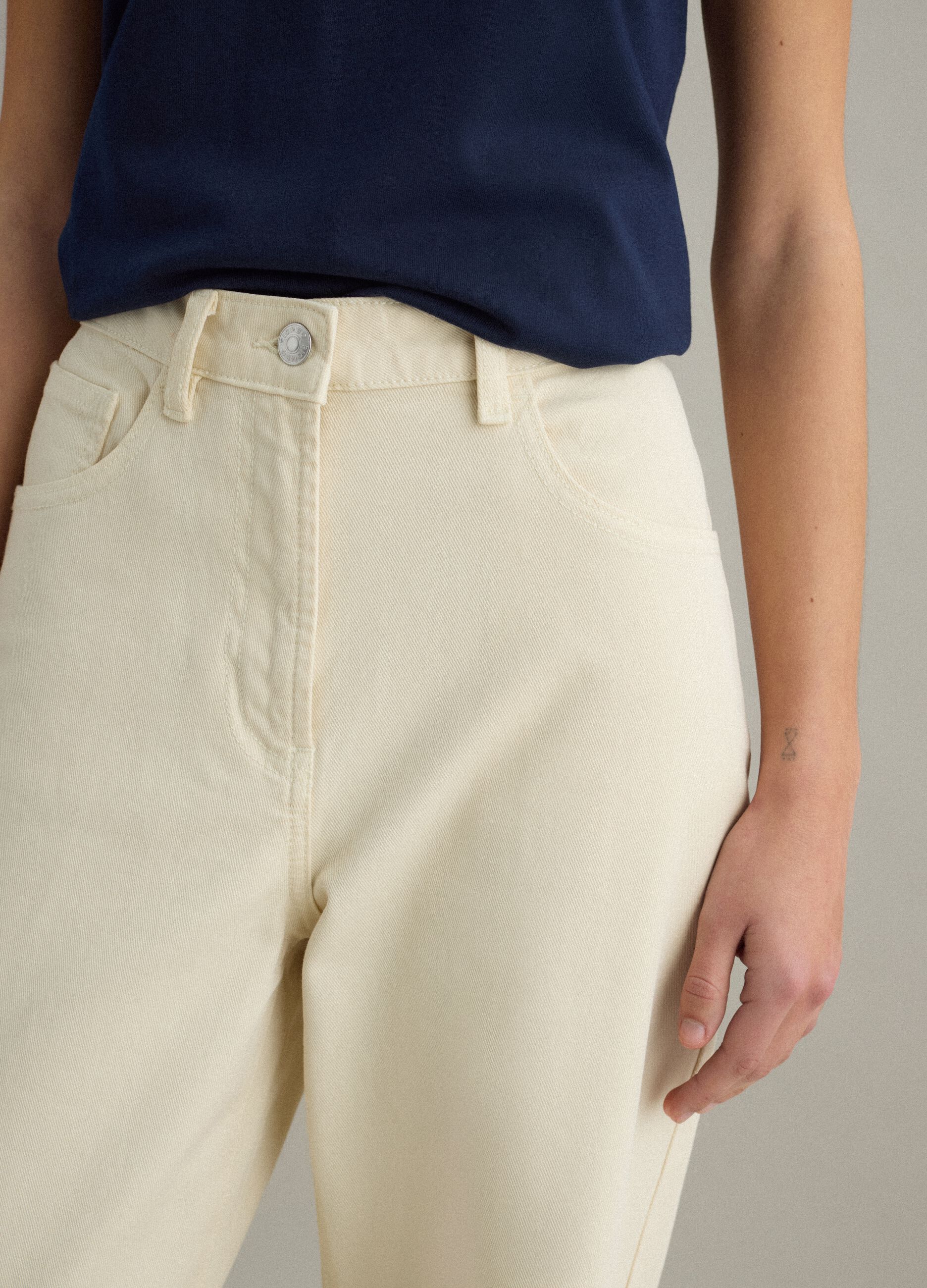 Straight Beige Stretch Cotton Chino Trousers