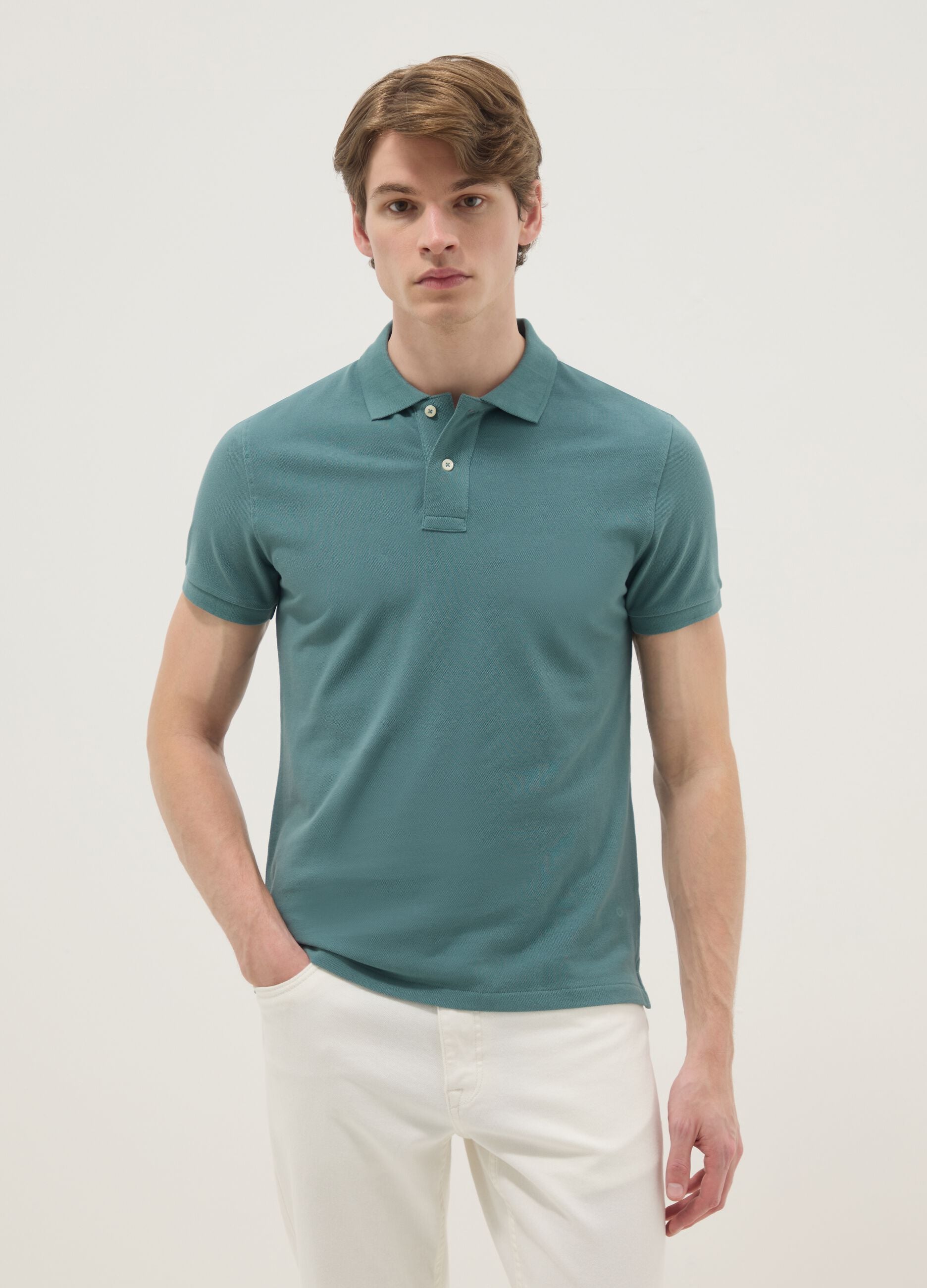 Green slim fit short sleeve pure cotton polo