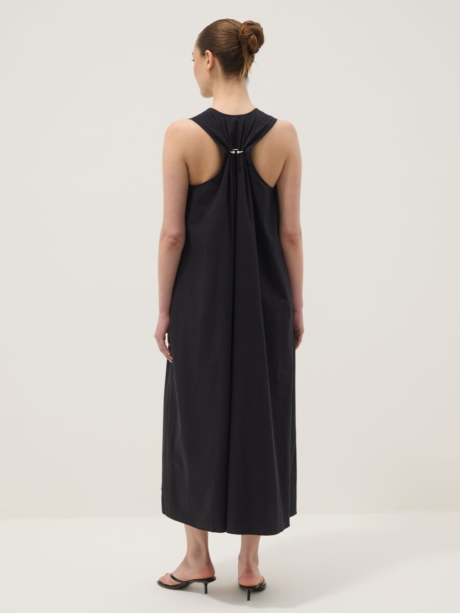 Black maxi dress in pure cotton with V-neck_3