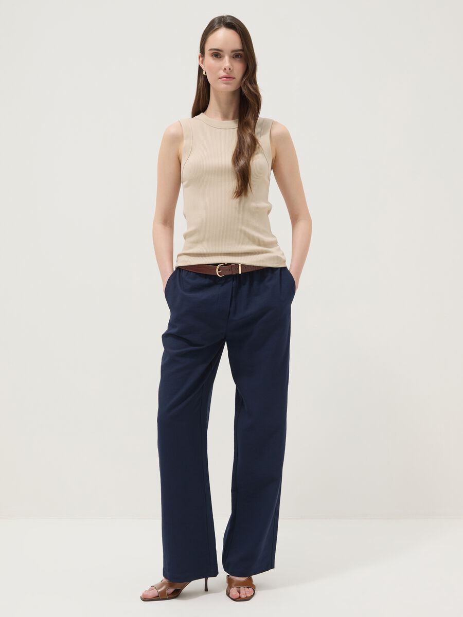 Beige fitted ribbed stretch-cotton tank top_2