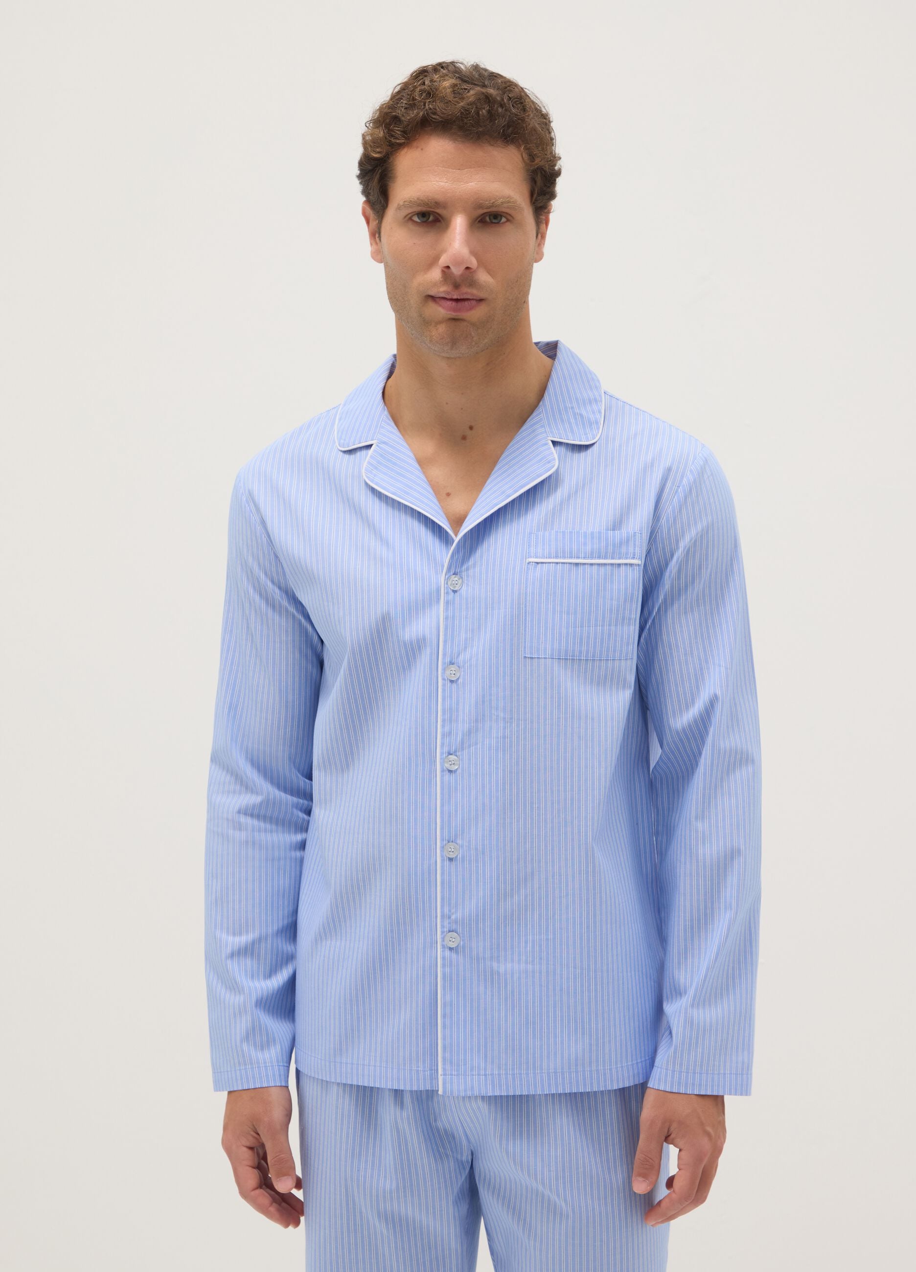 Blue striped pure cotton pyjamas with regular fit