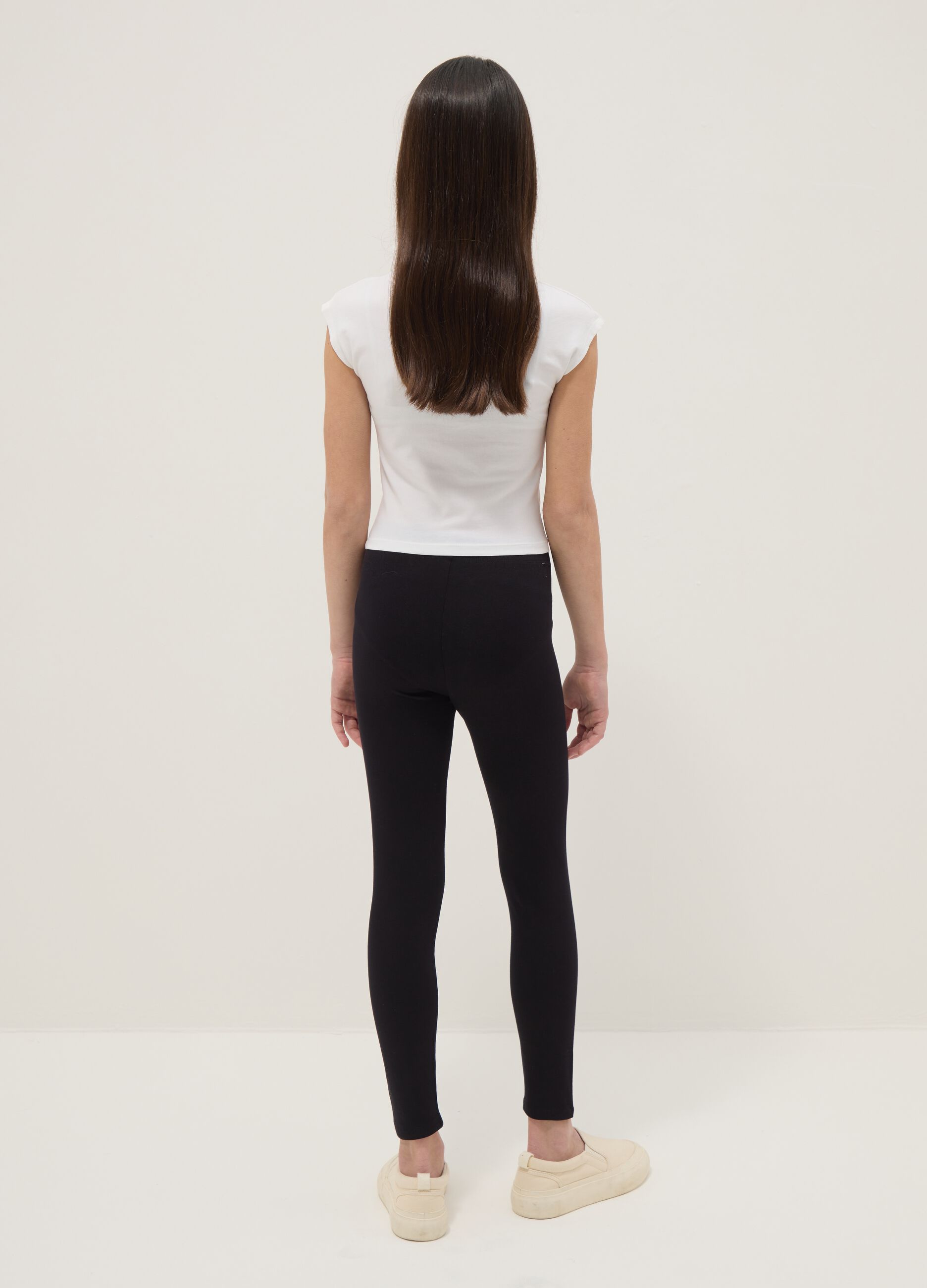 Girls' black stretch cotton slim fit leggings