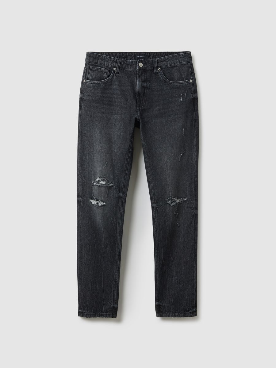 Black Pure Cotton Slim Fit Distressed Jeans_4