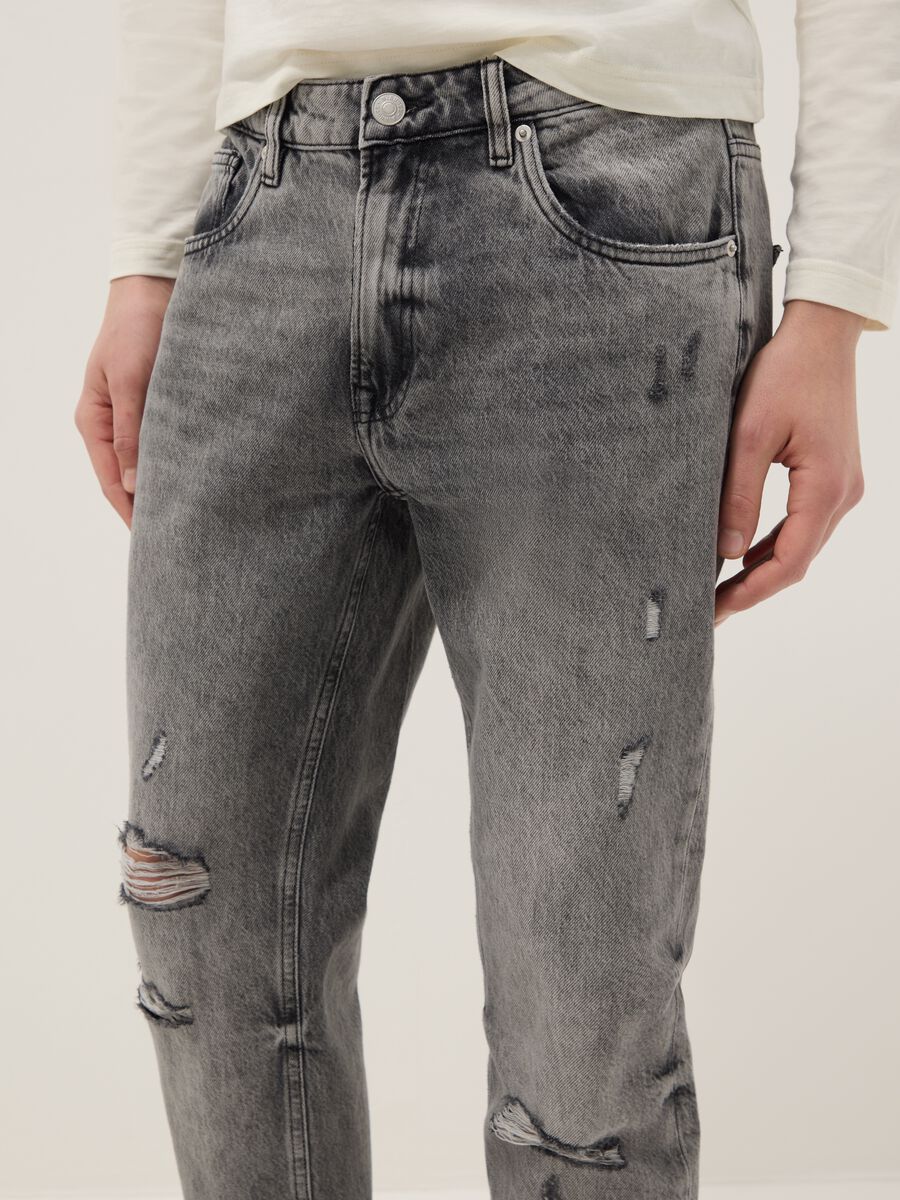 Grey Slim Fit Distressed Pure Cotton Jeans_3
