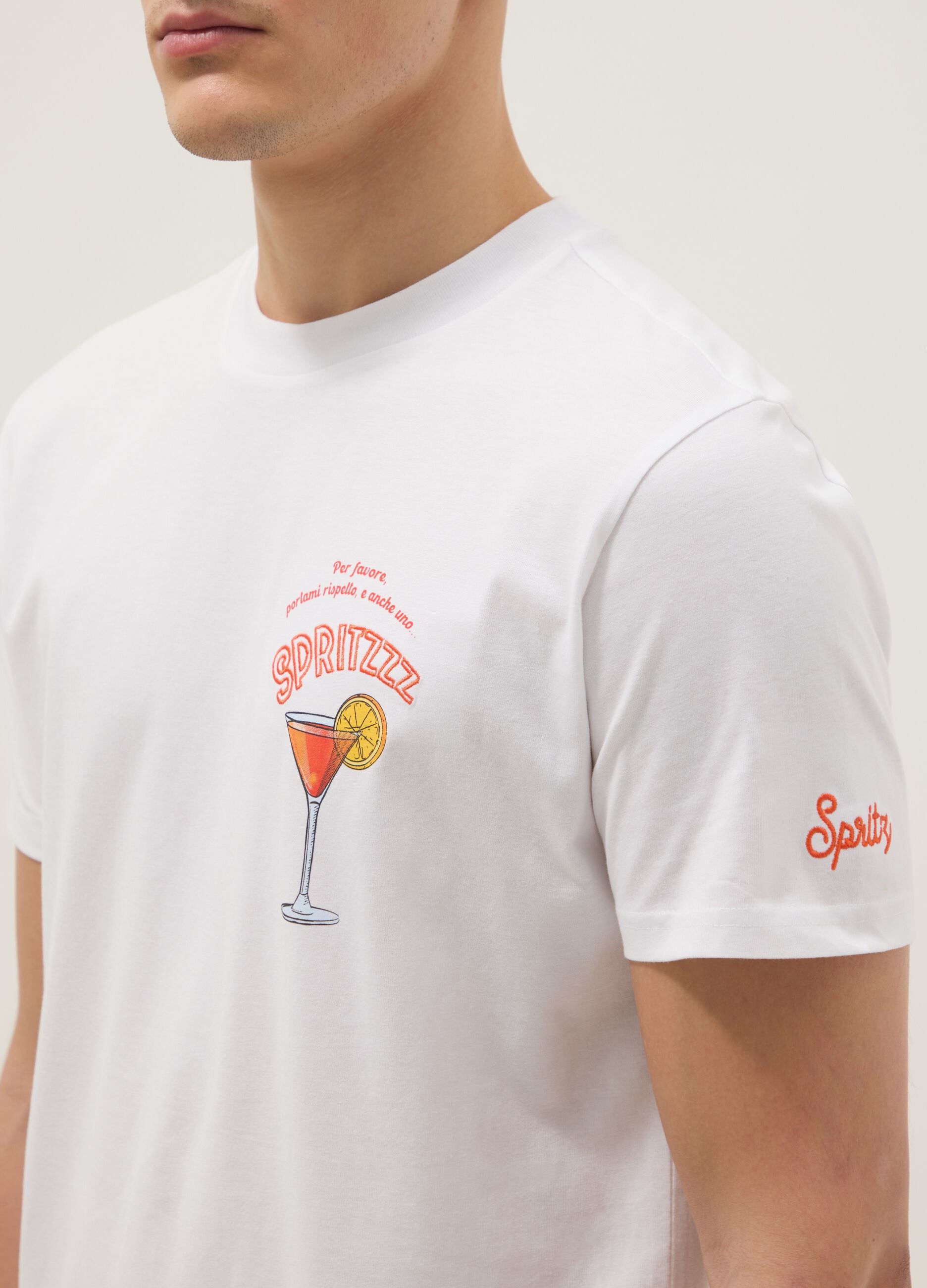 White pure cotton regular fit T-shirt with spritz prints