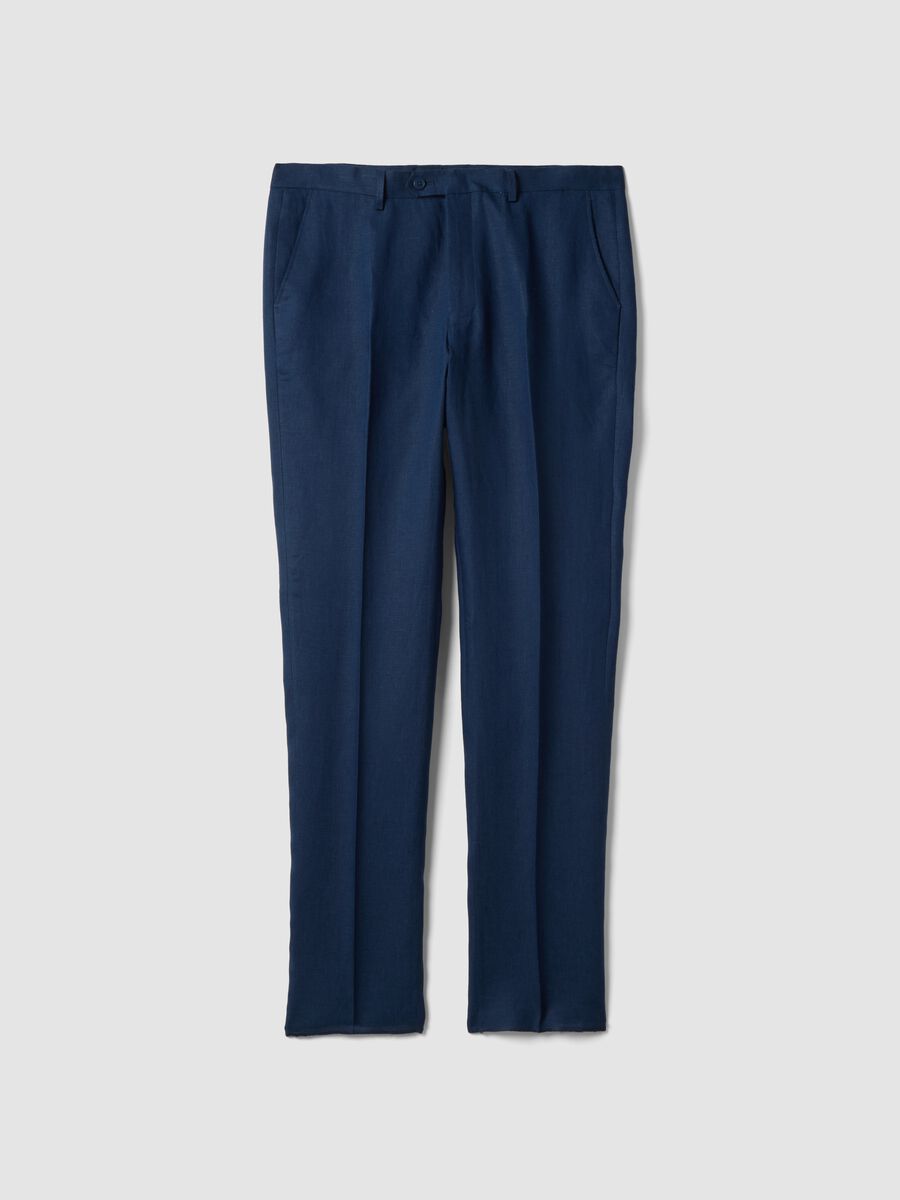 Slim-fit formal trousers in pure blue linen_4